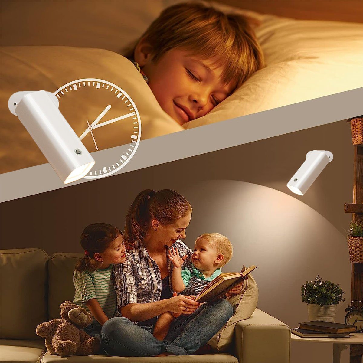 Wandleuchte Touch für IP65 Innen, Wasserdichte Control LED LED Drehbar Schlafzimmer fest oyajia 4.5W Farbmodi, Wandleuchte, Wandlampe Bad 3 LED Batterielampe, integriert, 360°