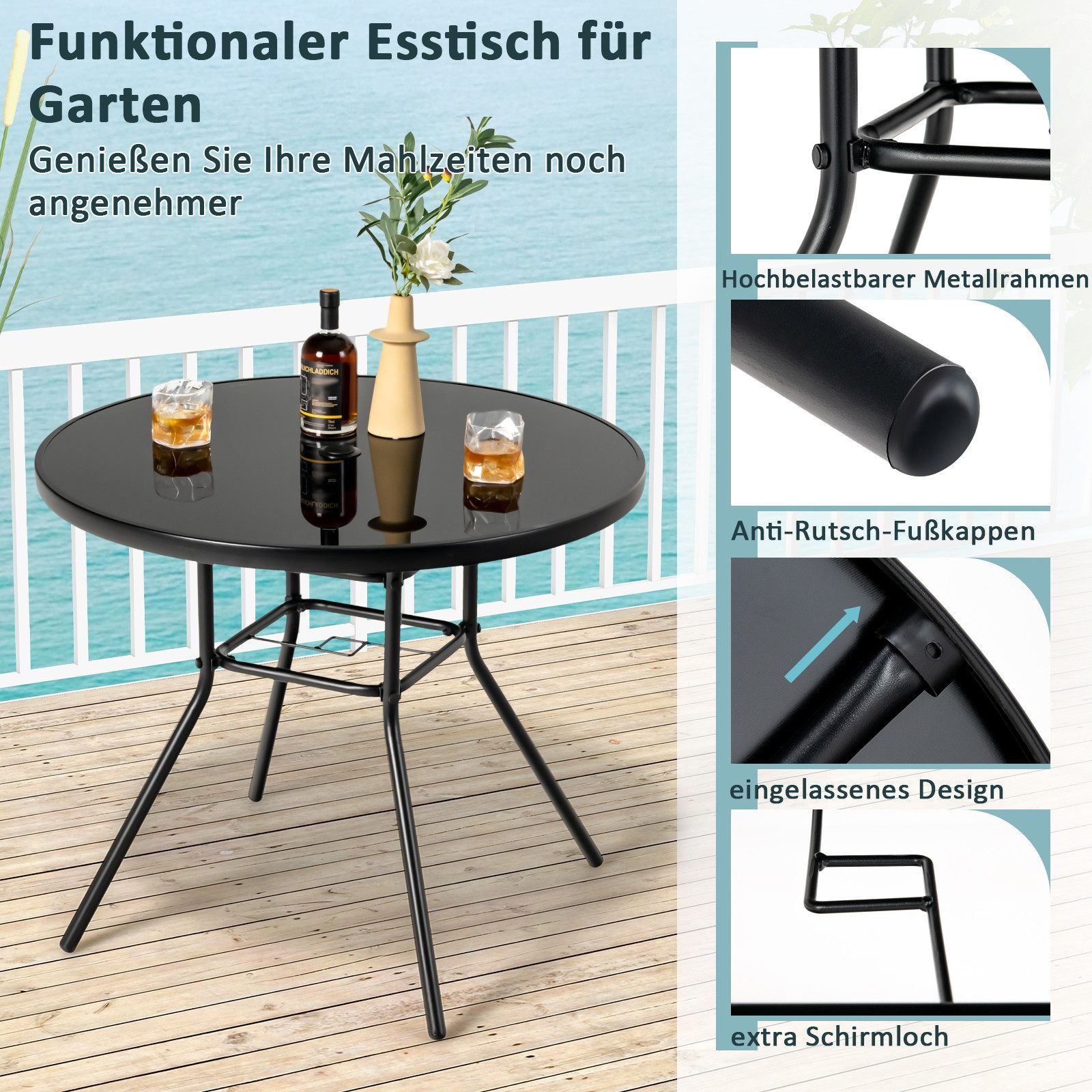 COSTWAY Gartentisch, Balkontisch mit Schirmloch, 86 günstig online kaufen
