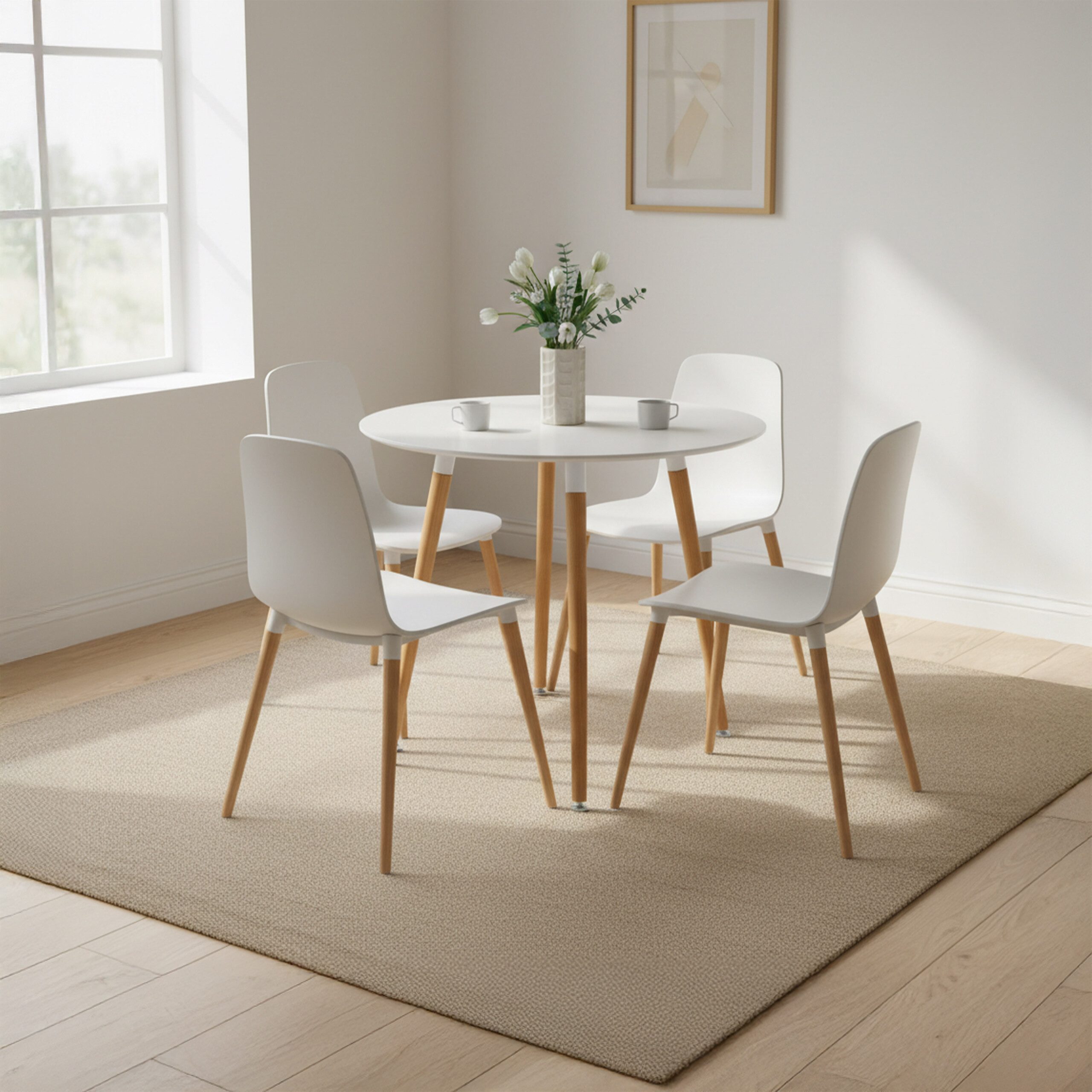 relaxdays Esstisch Runder Esstisch mit Bambusbeinen, weiß, 90 cm