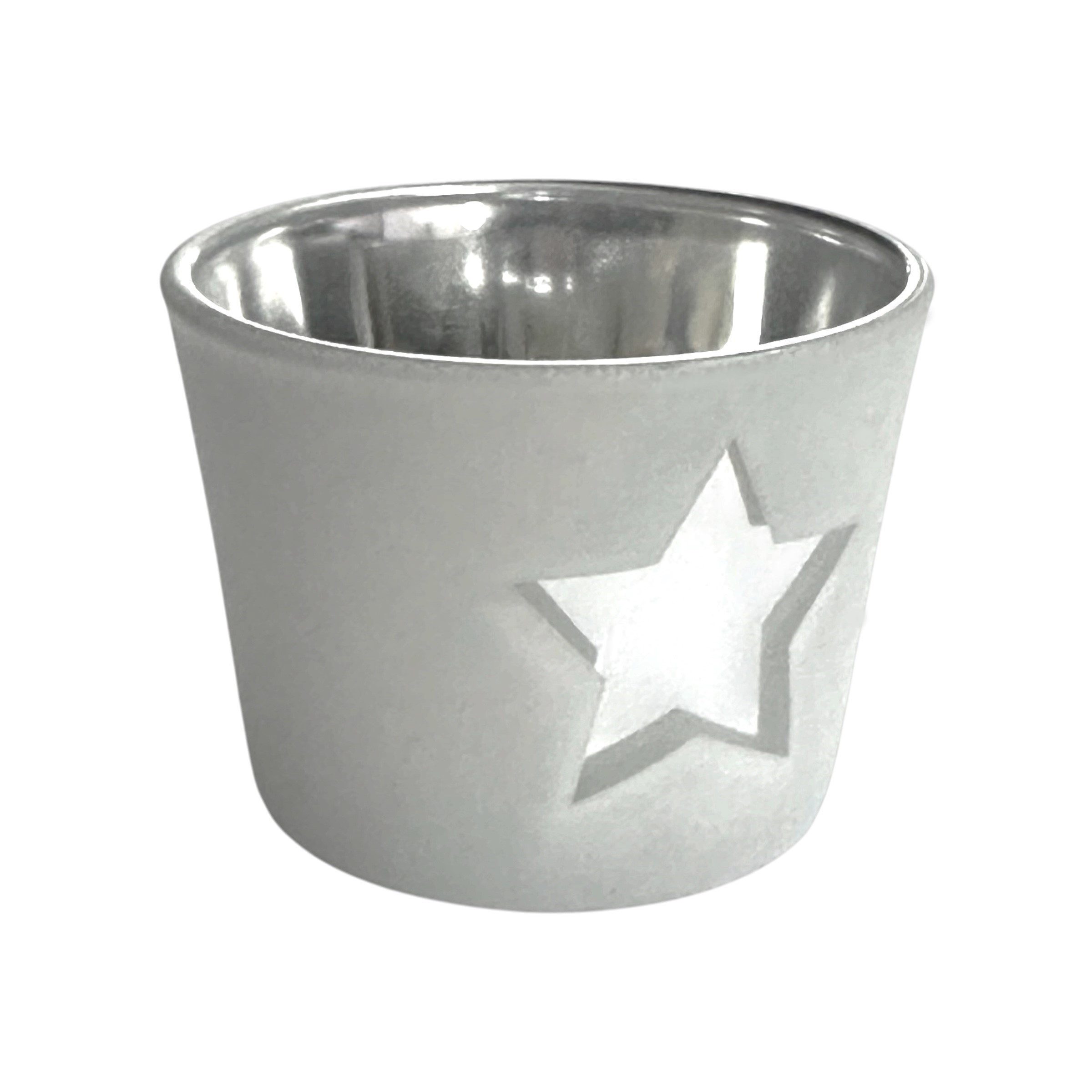 Sandra Rich Teelichtglas „STAR“ Ø 6cm x 4,5cm Windlicht mit Sternmotiv