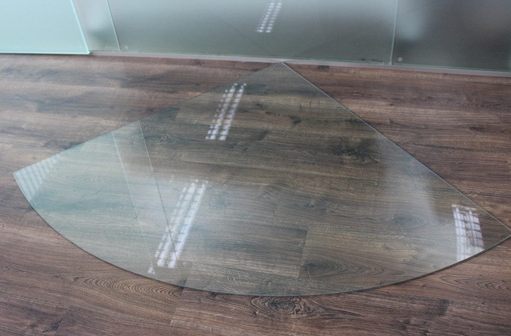 ECOfoxx Bodenschutzplatte Viertelkreis 120x120cm - Funkenschutzplatte Kaminbodenplatte, Glasbodenplatte transparent (Klarglas), Glasplatte ohne Silikondichtung, Glasplatte