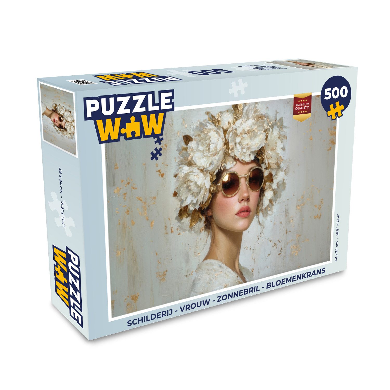 MuchoWow Puzzle Kunstdrucke - Frau - Sonnenbrille - Blumenkranz, 500 Puzzleteile, Foto-Puzzle, Bilderrätsel, Puzzlespiele, Spielzeug