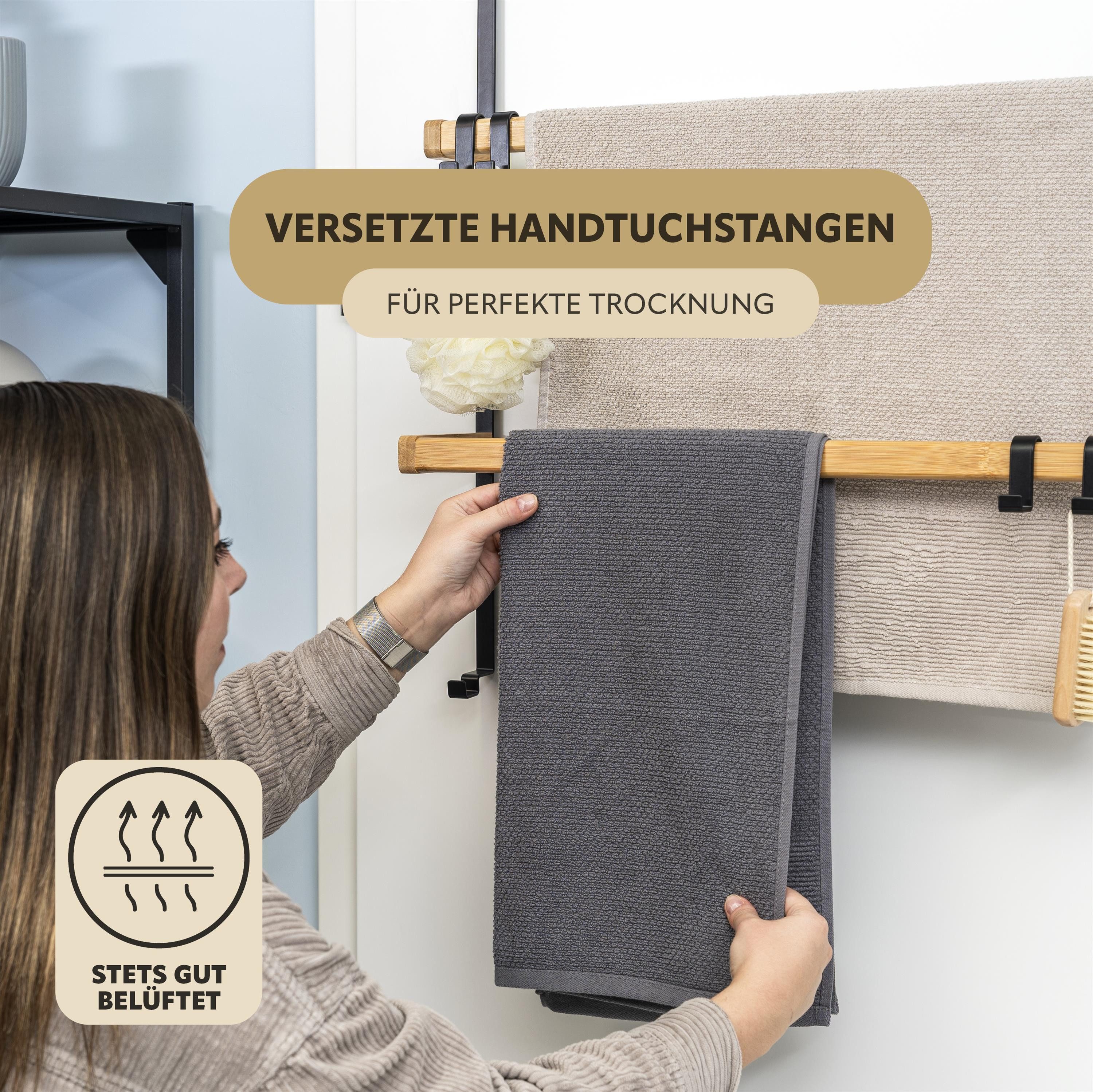 eluno Türregal aus Metall und Bambus, 2 Handtuchstangen, 4 Haken – Bild 3 von 5