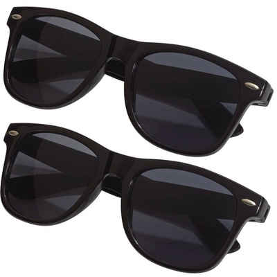TSB Werk Sonnenbrille 1-10 Sonnenbrille Pilotenbrille Retro Nerd Horn (2-St) Party, Brille, Schwarz, UV Schutz