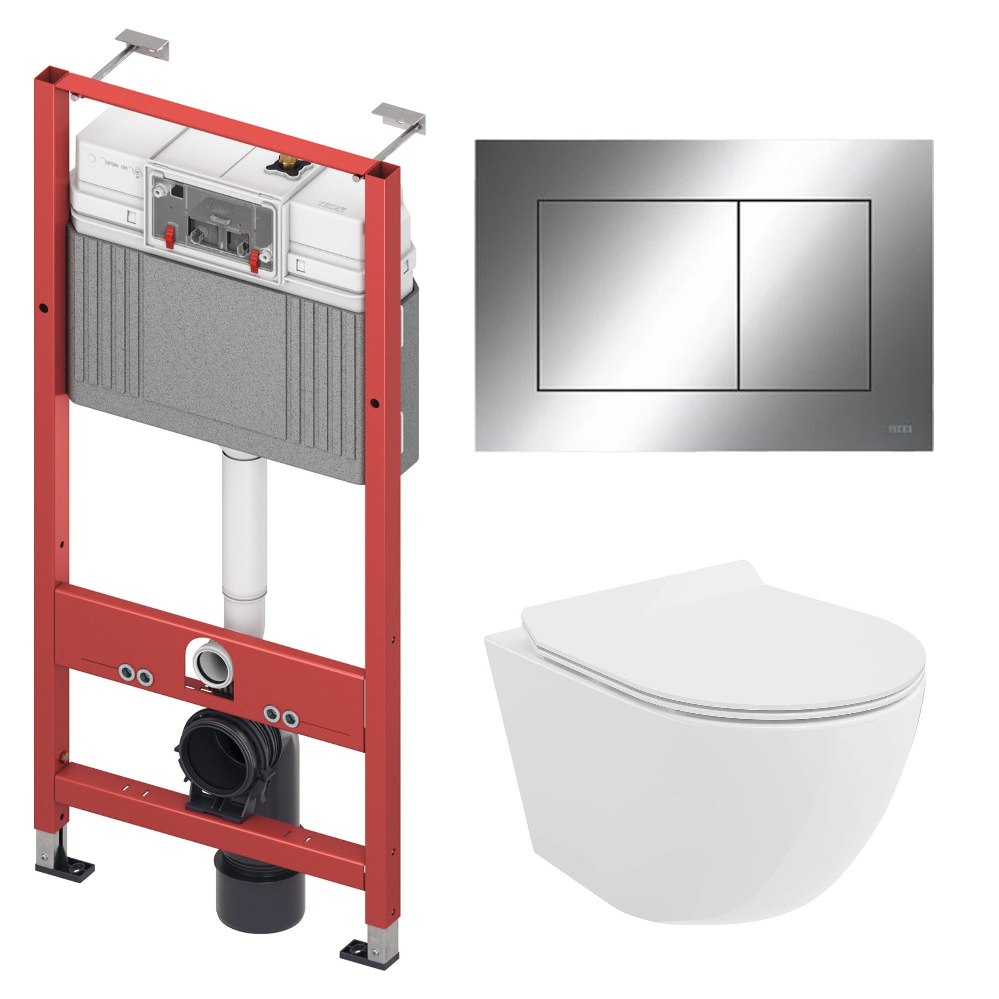 KOLMAN Tiefspül-WC WC SET: Vorwandelement TECE +Toilette Weiß +Matte +Betätigungsplatte C