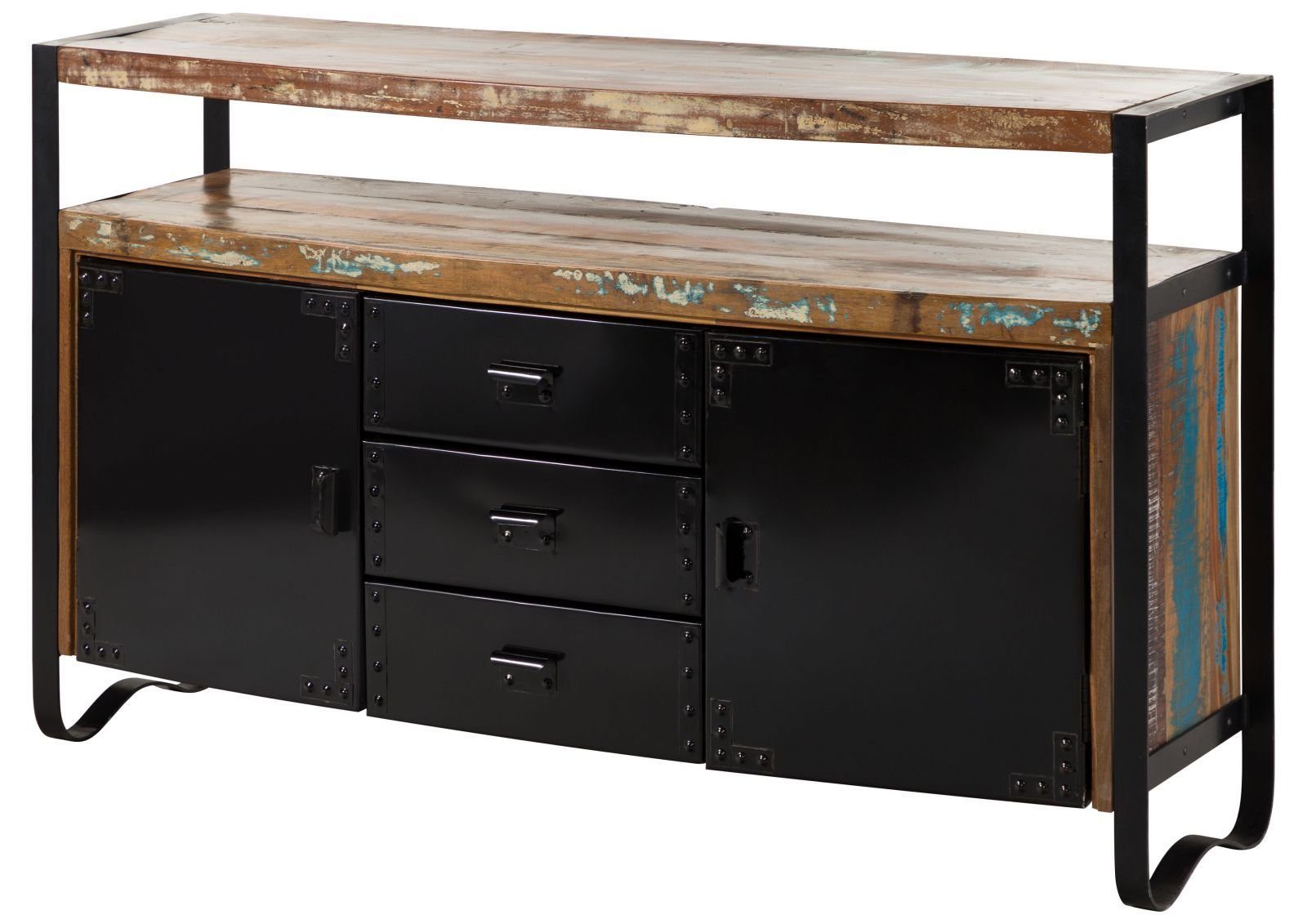 Massivmoebel24 Sideboard (Massivholz), Sideboard Altholz 150x43x90 mehrfarbig lackiert INDUSTRIAL #06