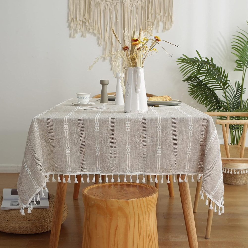TUWENA Tischdecke Böhmische Tischdecke, Baumwolle Leinen Quaste Tischtuch abwaschbar