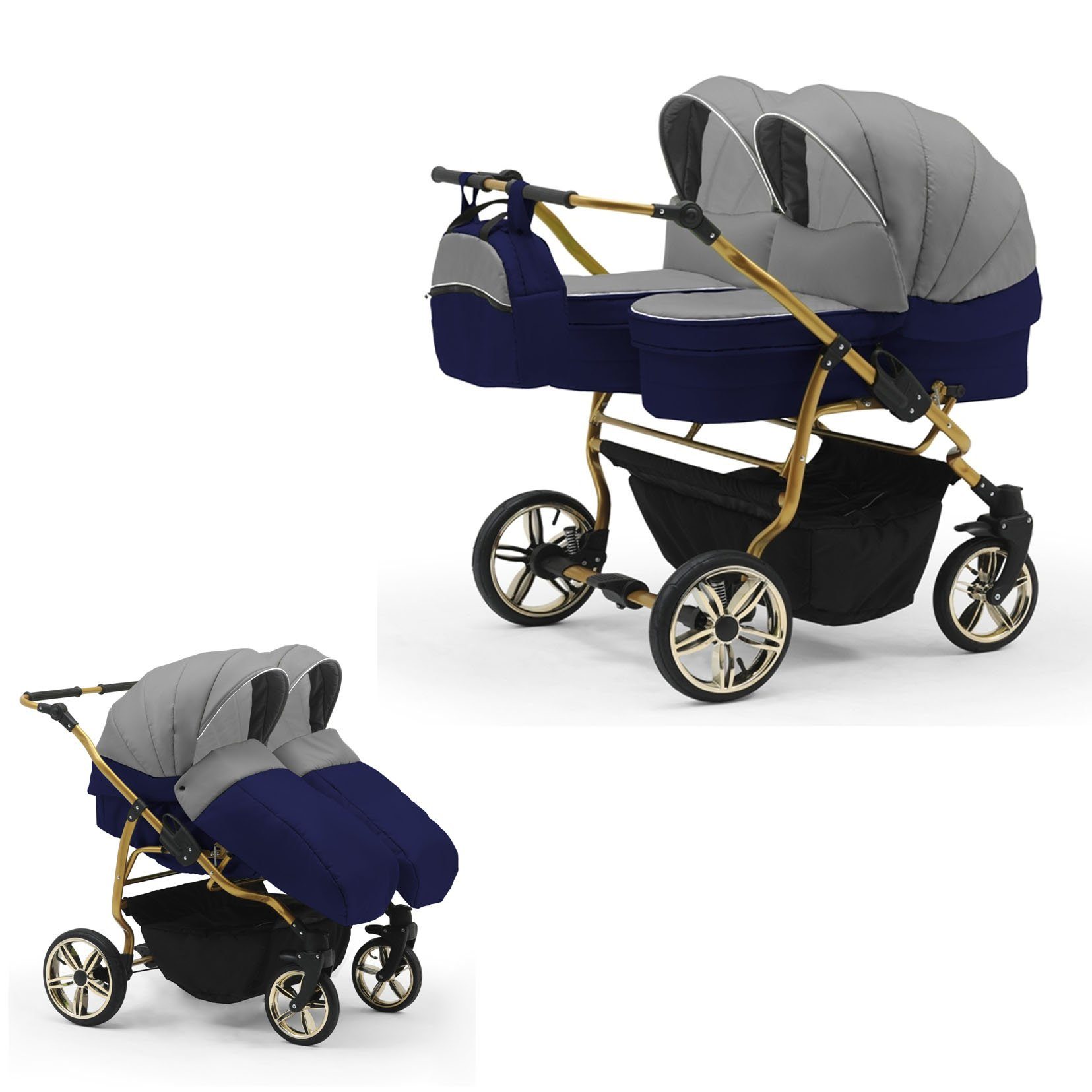 33 1 - Farben Zwillingswagen in babies-on-wheels Lux Teile Grau-Navy 10 Duet Zwillingskinderwagen - 2 in