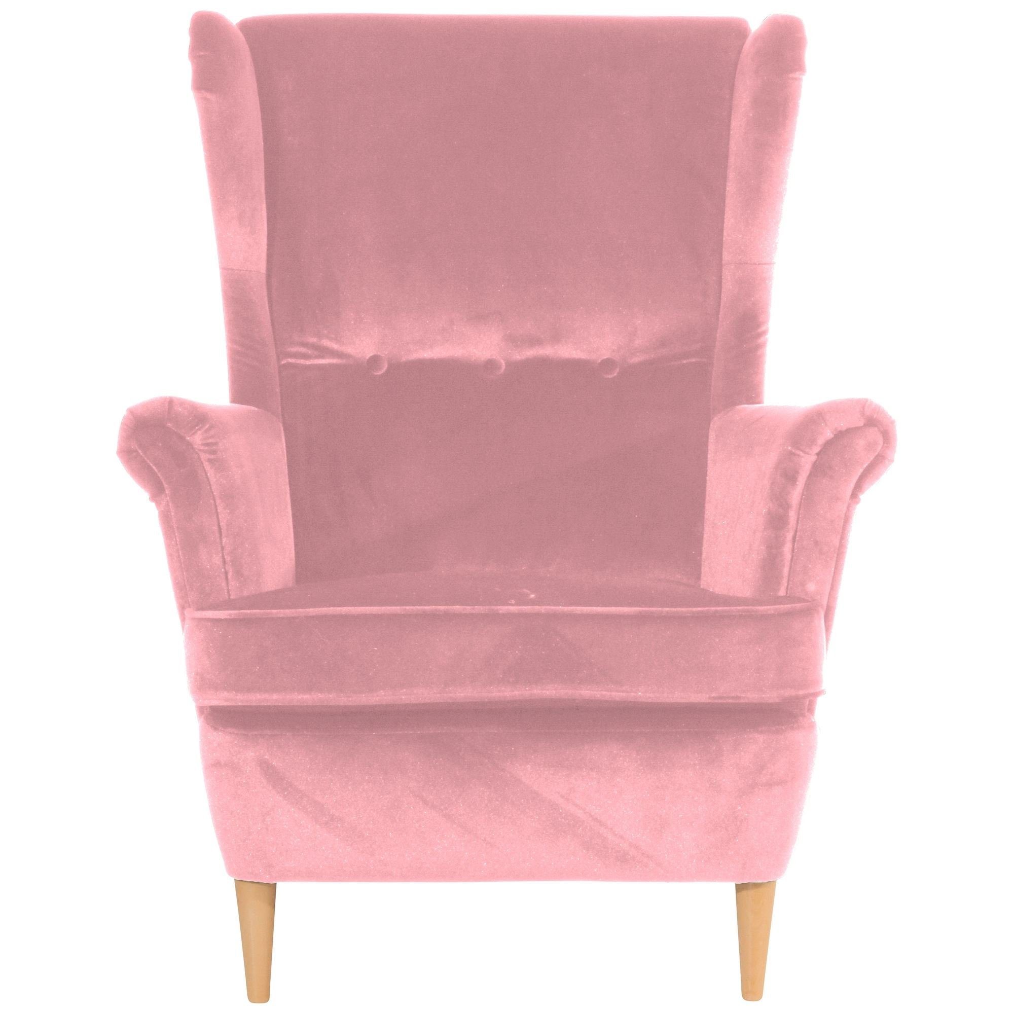 Samtvelours 21471 natur Bezug Sessel hochwertig Kostenlosem Kallista Ohrenbackensessel Sitz rosé / inkl. 58 verarbeitet,bequemer Kessel Buche aufm 1-St), Versand, (Sparpreis