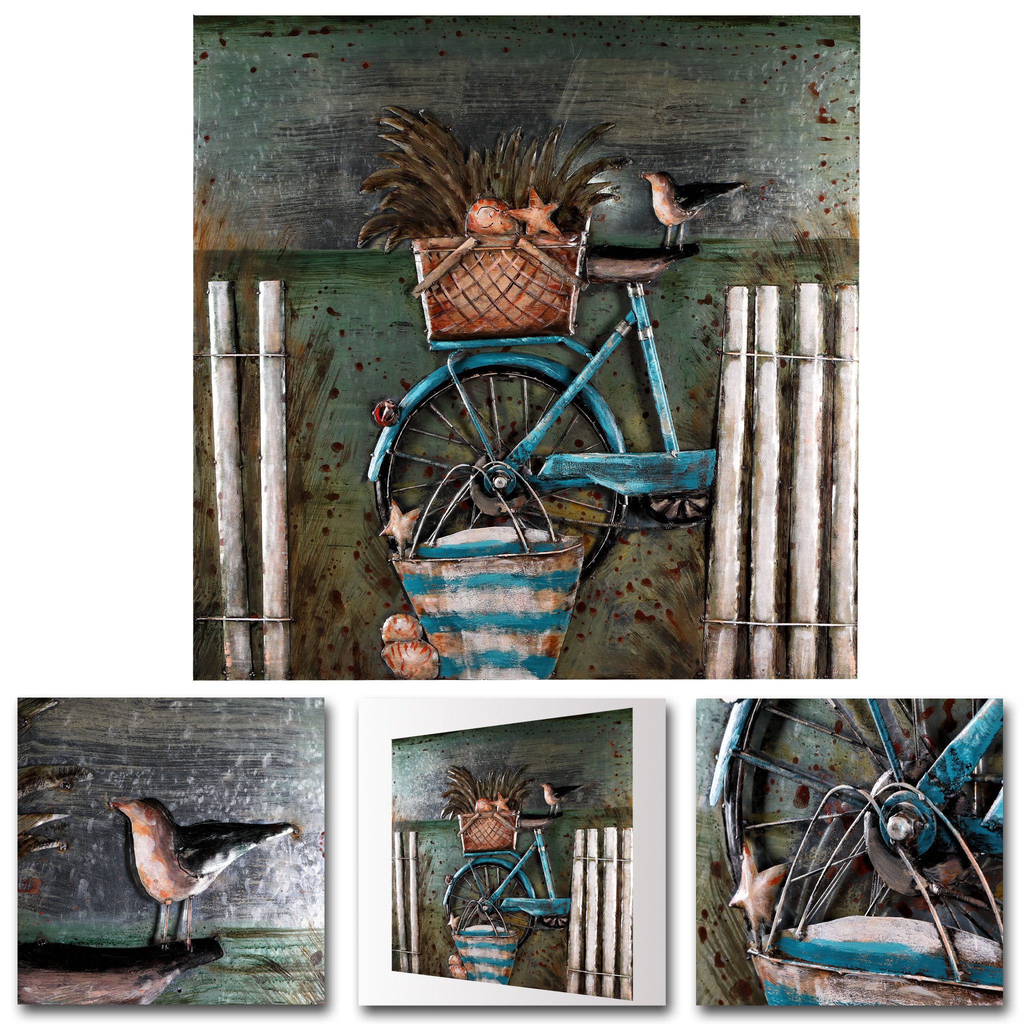 Home4Living Metallbild Wandbild Relief Unikat "Muschel Fahrrad" handgefertigt Bild, Muschel_Fahrrad, 3D-Effekt