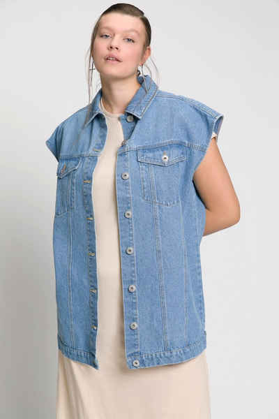 Studio Untold Steppweste Jeansweste oversized Hemdkragen Taschen