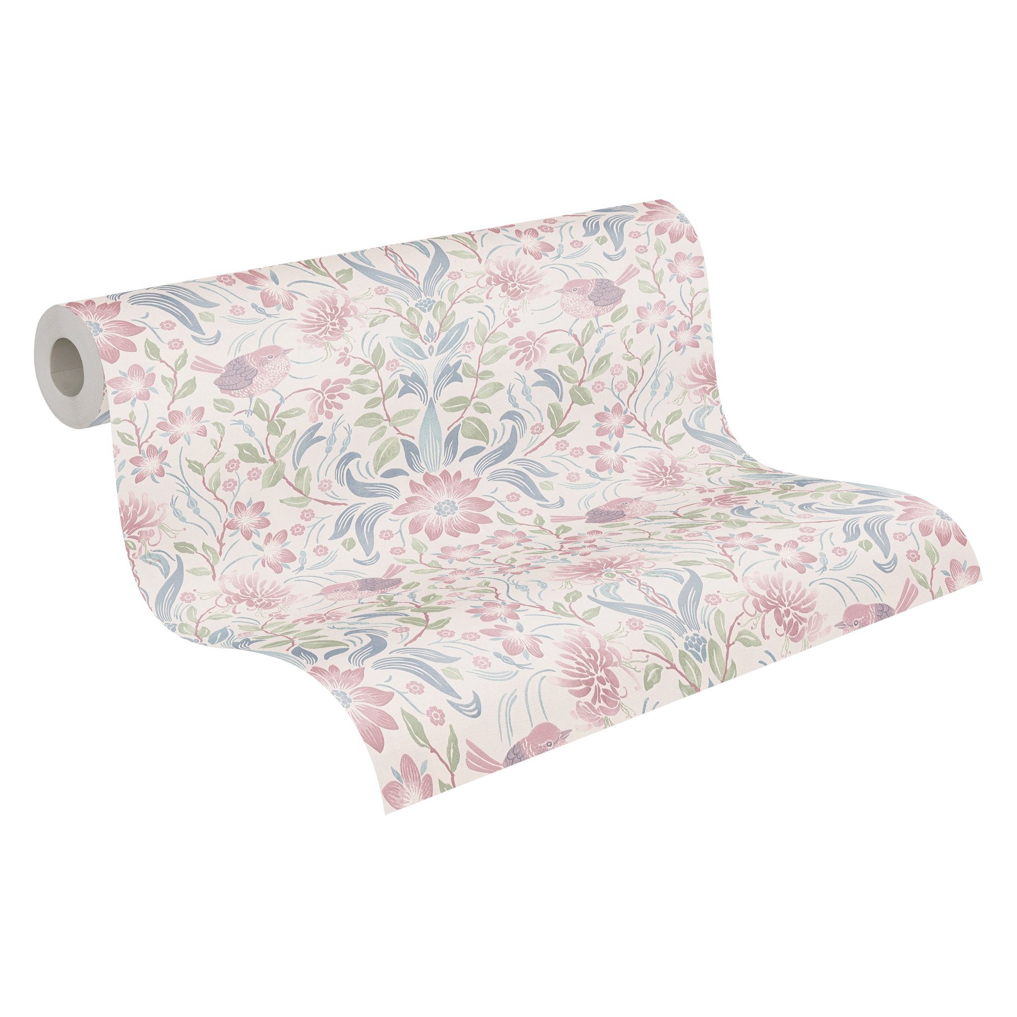 Bricoflor Schwedische Landhaus Tapete Bunt Vlies Blumentapete mit Vögeln im günstig online kaufen