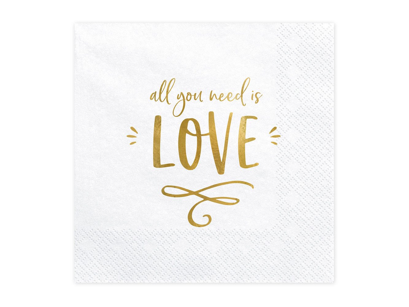partydeco Papierserviette, Servietten 33x33cm mit Aufdruck Love 20 Stück weiß / gold