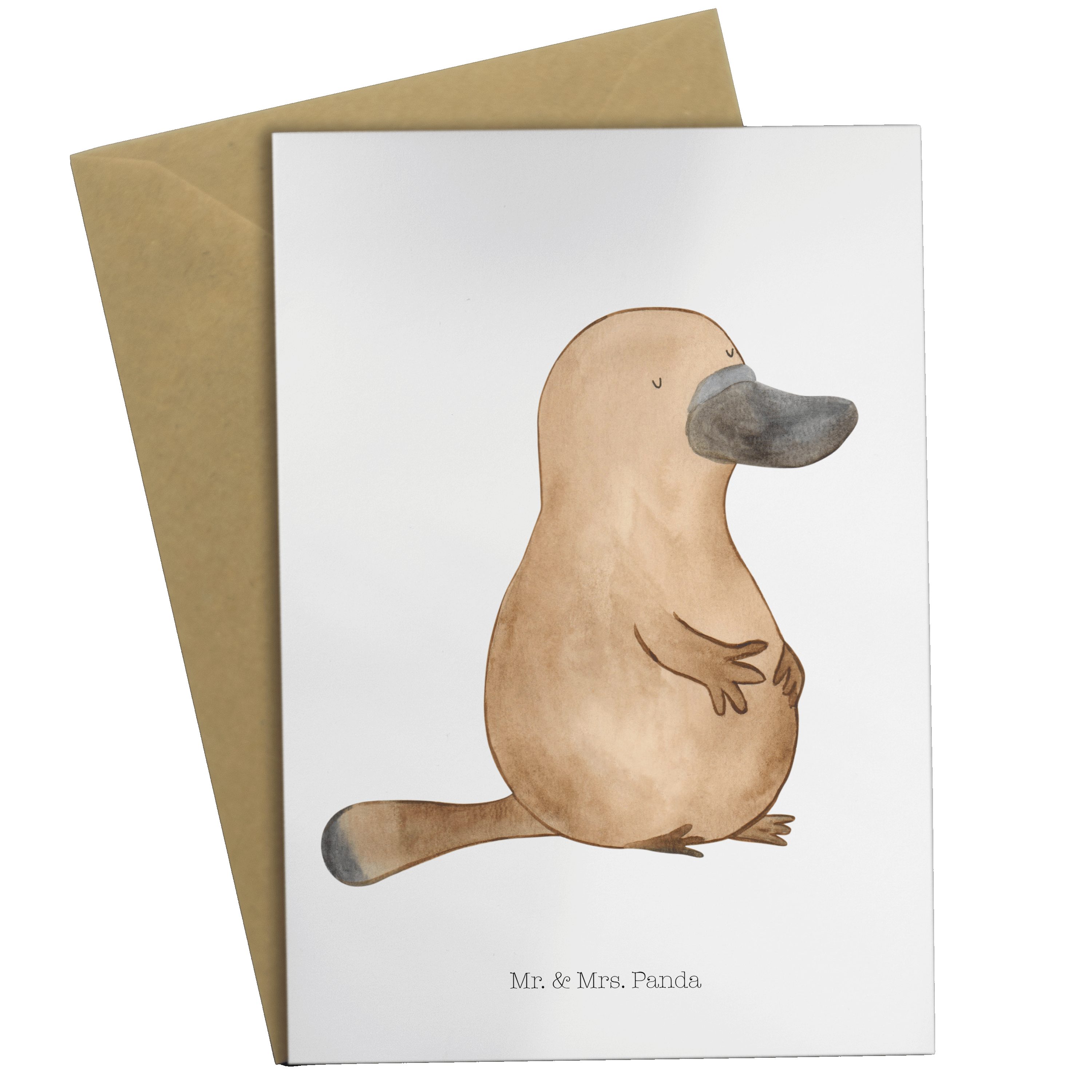 Mr. & Mrs. Panda Grußkarte Schnabeltier mutig - Weiß - Geschenk, Einladungskarte, Geburtstagskar