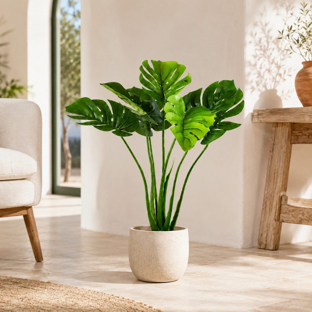 Kunstpflanze Künstliche Pflanzen, Große Kunstpflanzen im Topf Olive, Monstera, Yucca, Agave, Palmfarn, Geigenfeige, PASCH, wie echt
