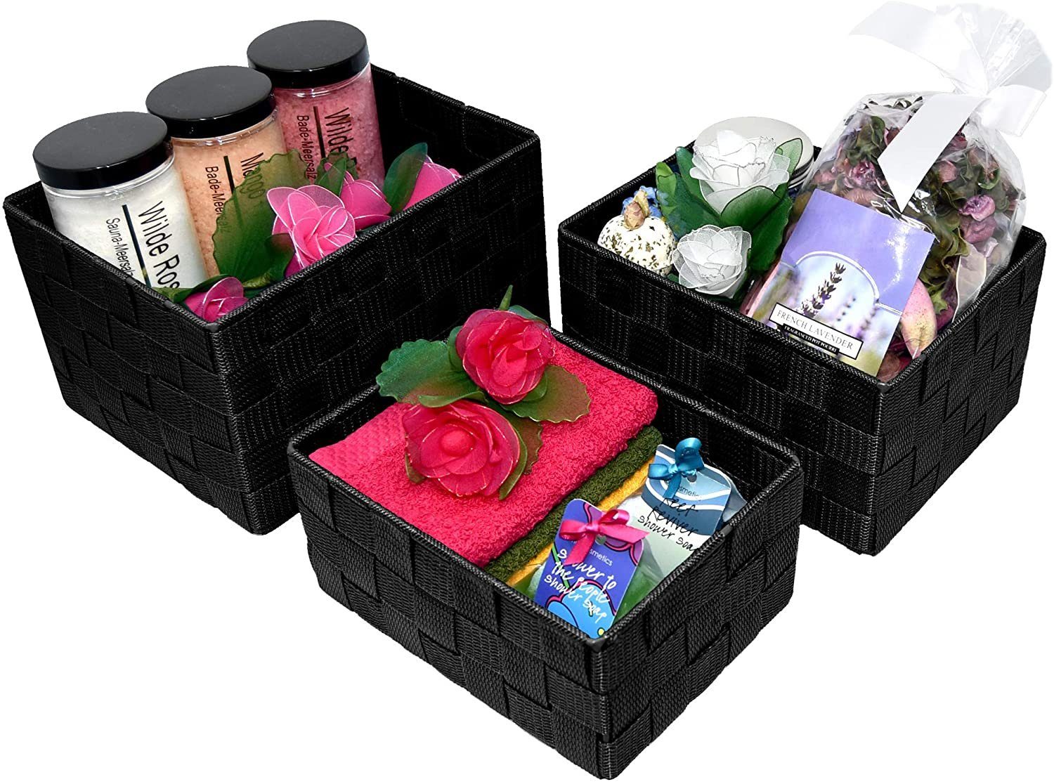 Lashuma Aufbewahrungskorb (Set, 3 St), geflochtene Badezimmer Körbchen schwarz
