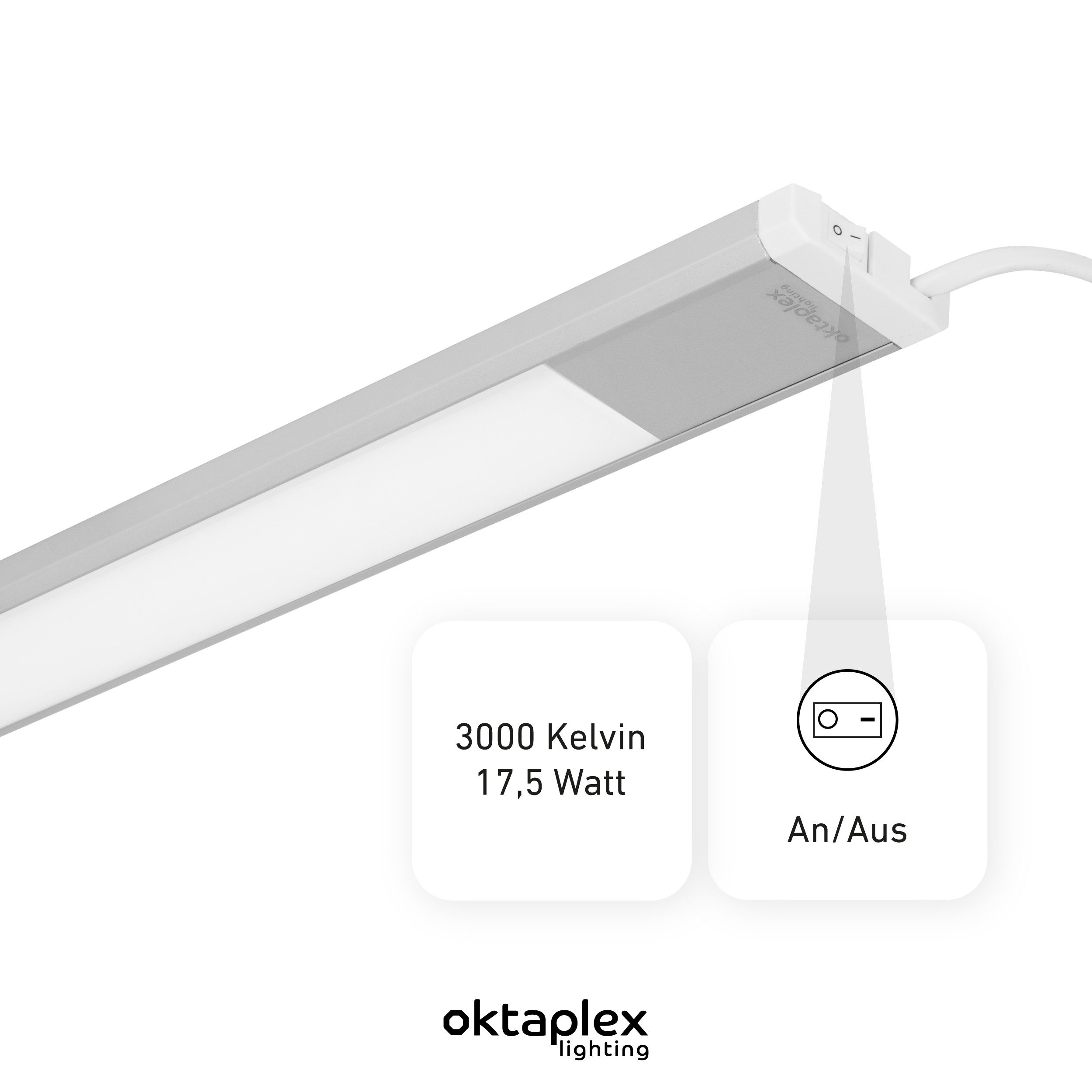 Oktaplex lighting LED Unterbauleuchte flach Unterbauleuchte Küche LED 120cm Alu 1380lm 17,5W, LED, warmweiß, 3000K Lichtleiste Küche Aluminium mit Schalter
