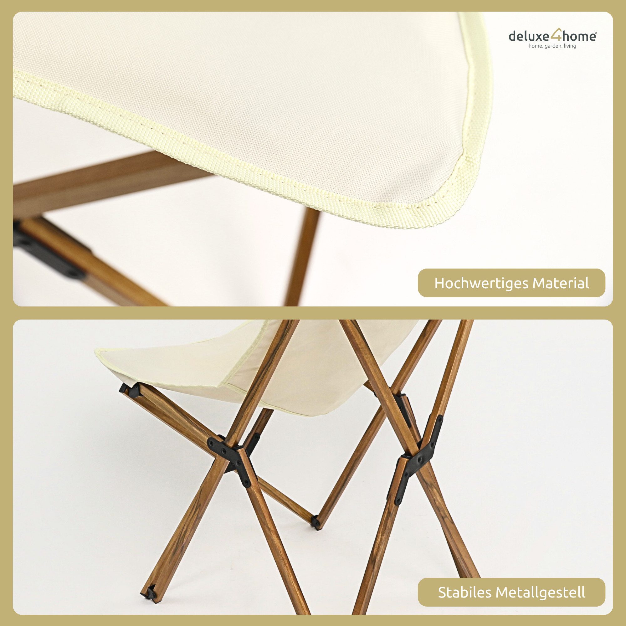 deluxe4home Klappstuhl Campingstuhl in Creme I Faltbarer Stuhl Aluminium I Faltstuhl, inkl. Tragetasche
