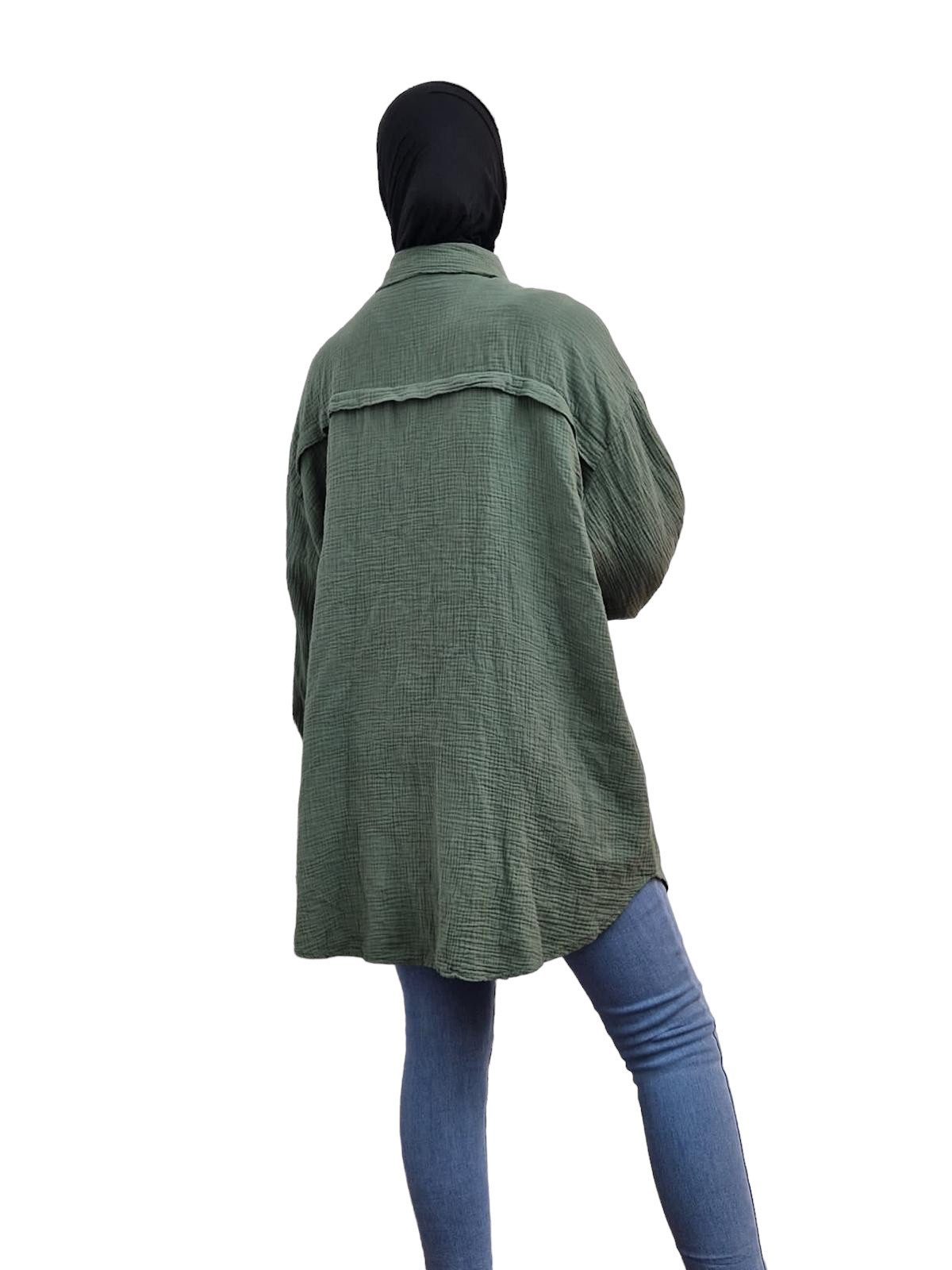 HELLO MISS Blusenkleid Beliebte Musselin Oversize Bluse in Lang, Baumwolle Hemd, Sommer Bluse in Unifarbe