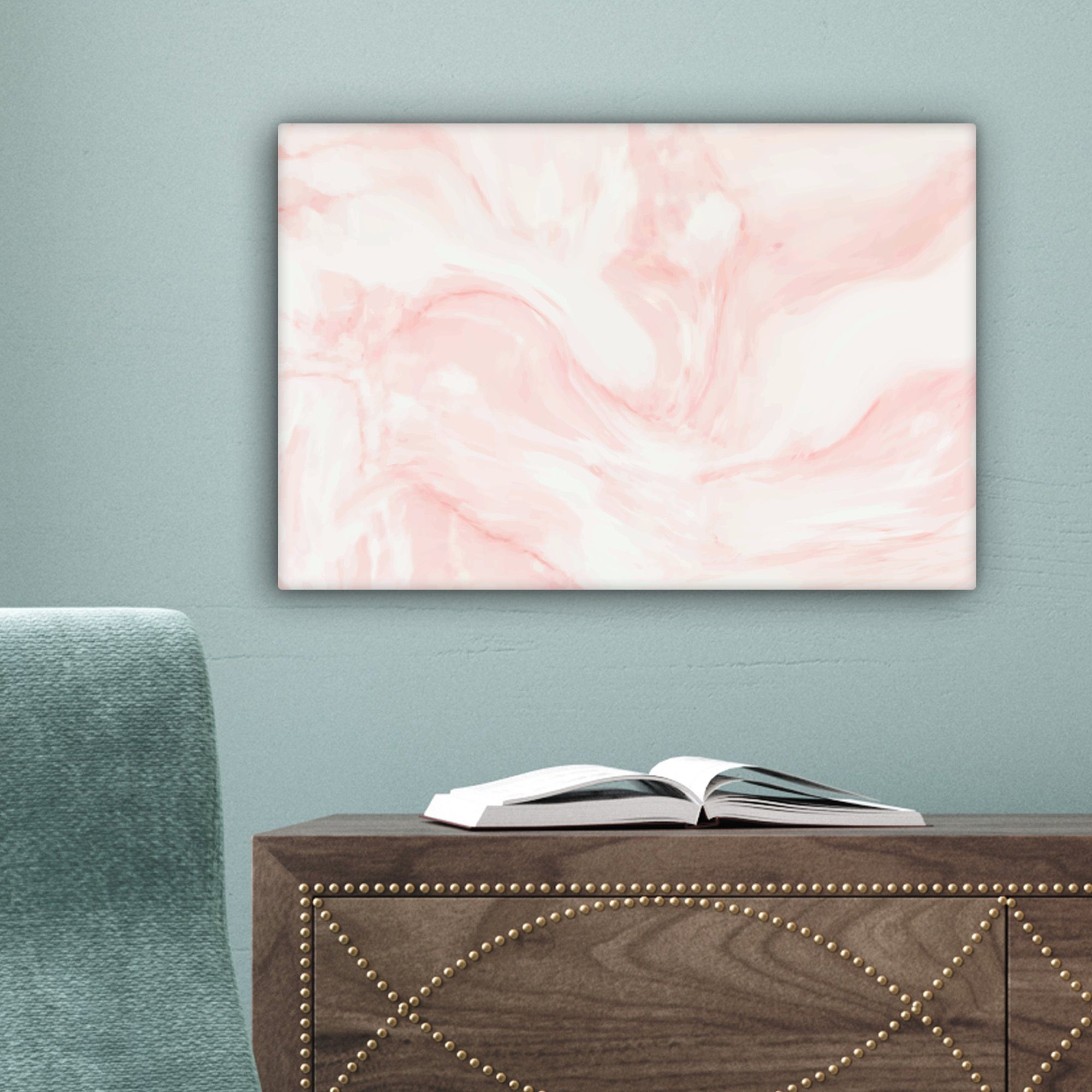 OneMillionCanvasses® Leinwandbild Marmor - Weiß - Rosa - Pastell, Fotodruck (1 St), Leinwand Bilder Klein, Wand Dekoration Aesthetic 30x20 cm – Bild 3 von 5