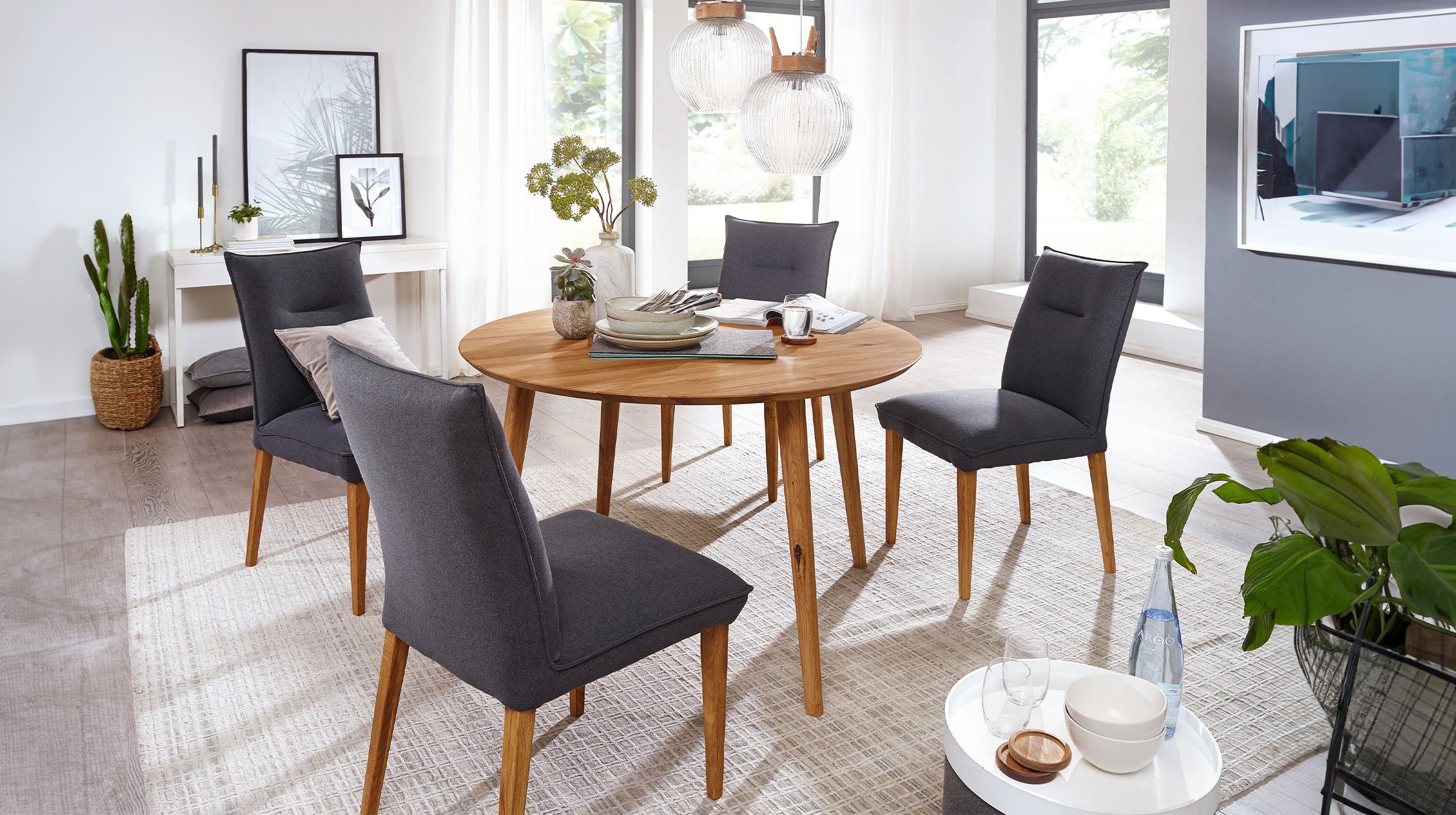 Massivart® Esstisch MATTI 120 cm x 120 / rund / ausziehbar /Wildeiche geölt günstig online kaufen