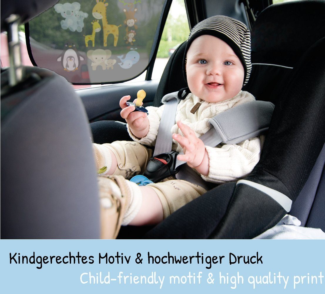 HECKBO Sonnenschutz 2x Auto Sonnenblende mit 8 Saugnäpfen - Baby Tiere mit Mama – Bild 4 von 5