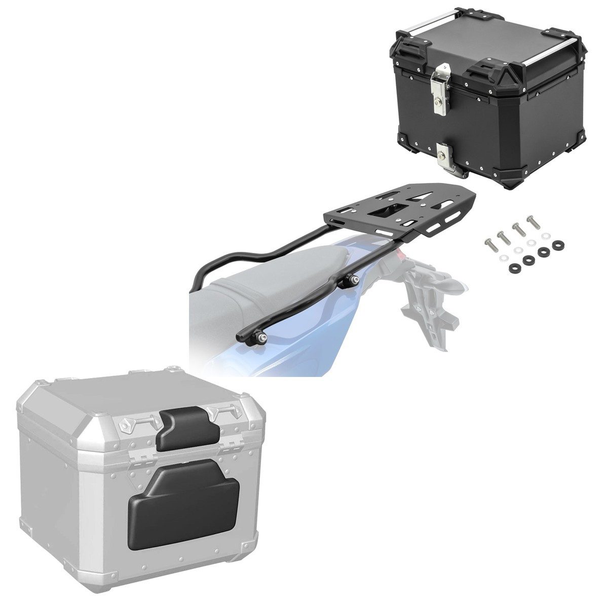 Bagtecs Reisetasche Alu-Topcase Rückenpolster + Set Alu Topcase + Träger passend für Yamah