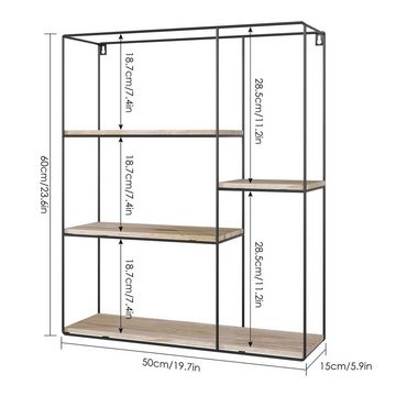 Homfa Hängeregal Schwarzes Wandregal Metall-Schweberregal - Wanddeko, Hängergal Wandregal