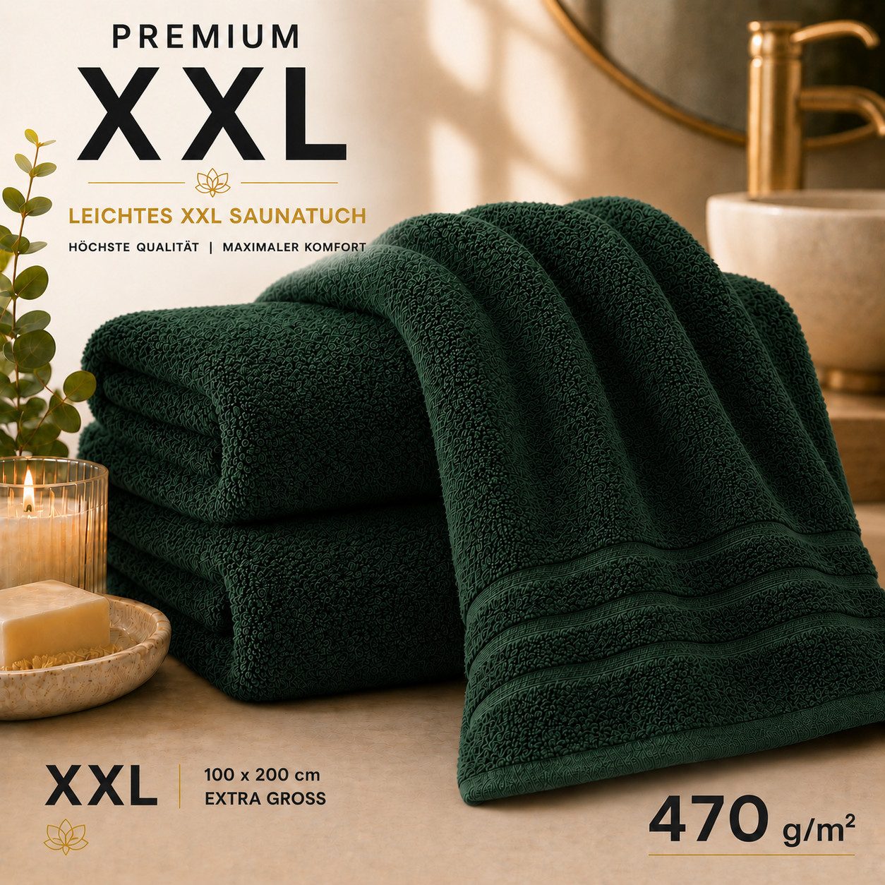 Komfortec Saunatuch 100x200 Extra Große XXL Premium Saunatuch, Unifarben (1-St), extra Große XXL, Schnelltrocknend, Frottee, Weich, Baumwolle