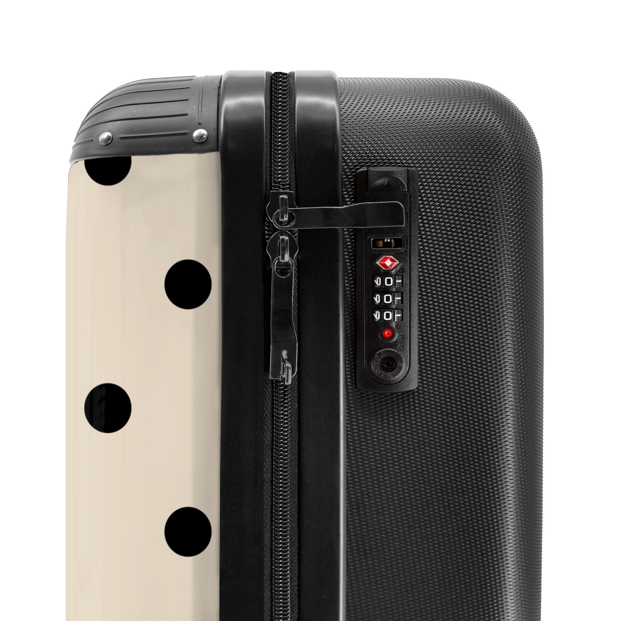 NoBoringSuitcases.com© Hartschalen-Trolley Beigefarbener Hintergrund mit schwarzen Punkten 55x35x20cm, Reisetasche mit Rollen, Koffer Handgepäck Flugzeug – Bild 5 von 5