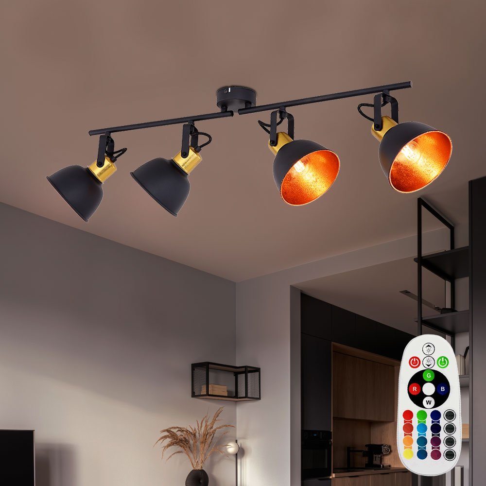 etc-shop LED Deckenspot, Leuchtmittel inklusive, Warmweiß, Farbwechsel,  Decken Lampe schwarz Fernbedienung Leuchte gold Dimmer