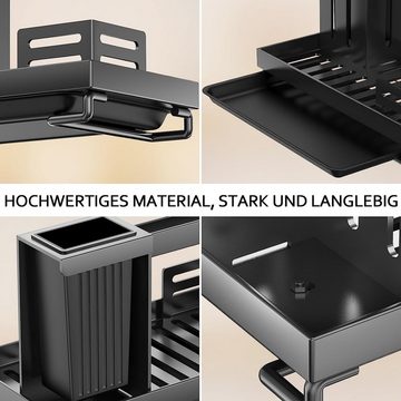 NUODWELL Zubehöraufbewahrungsständer Spülbecken küchenSpüle Sink Organizer, Lappenhalter mit Abfluss Pfanne