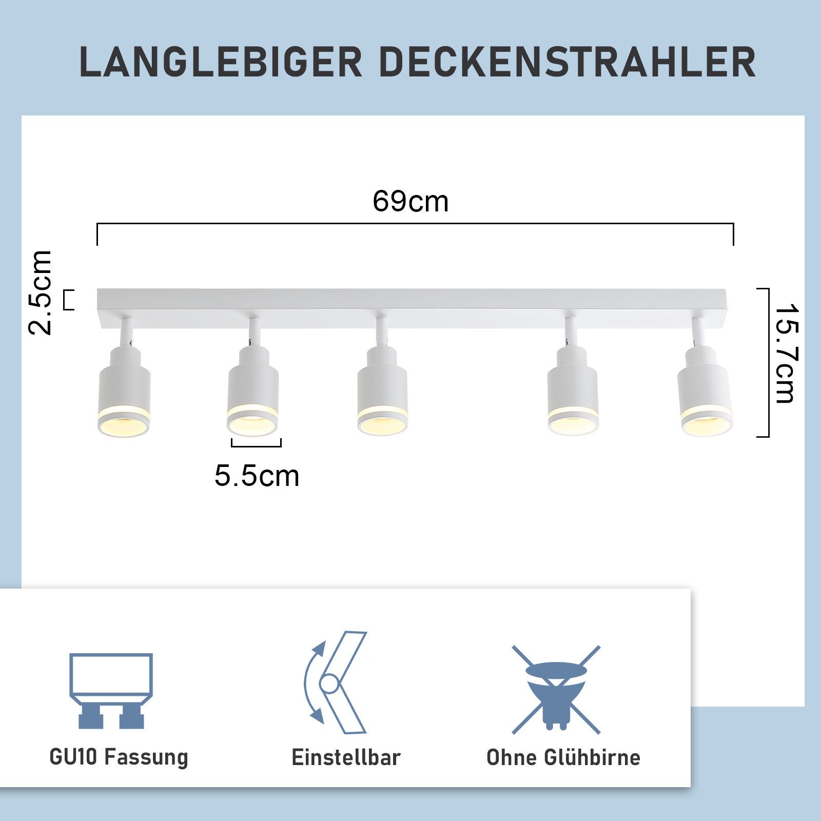 ZMH Deckenstrahler 5 Flammig Schwenkbar 355° günstig online kaufen