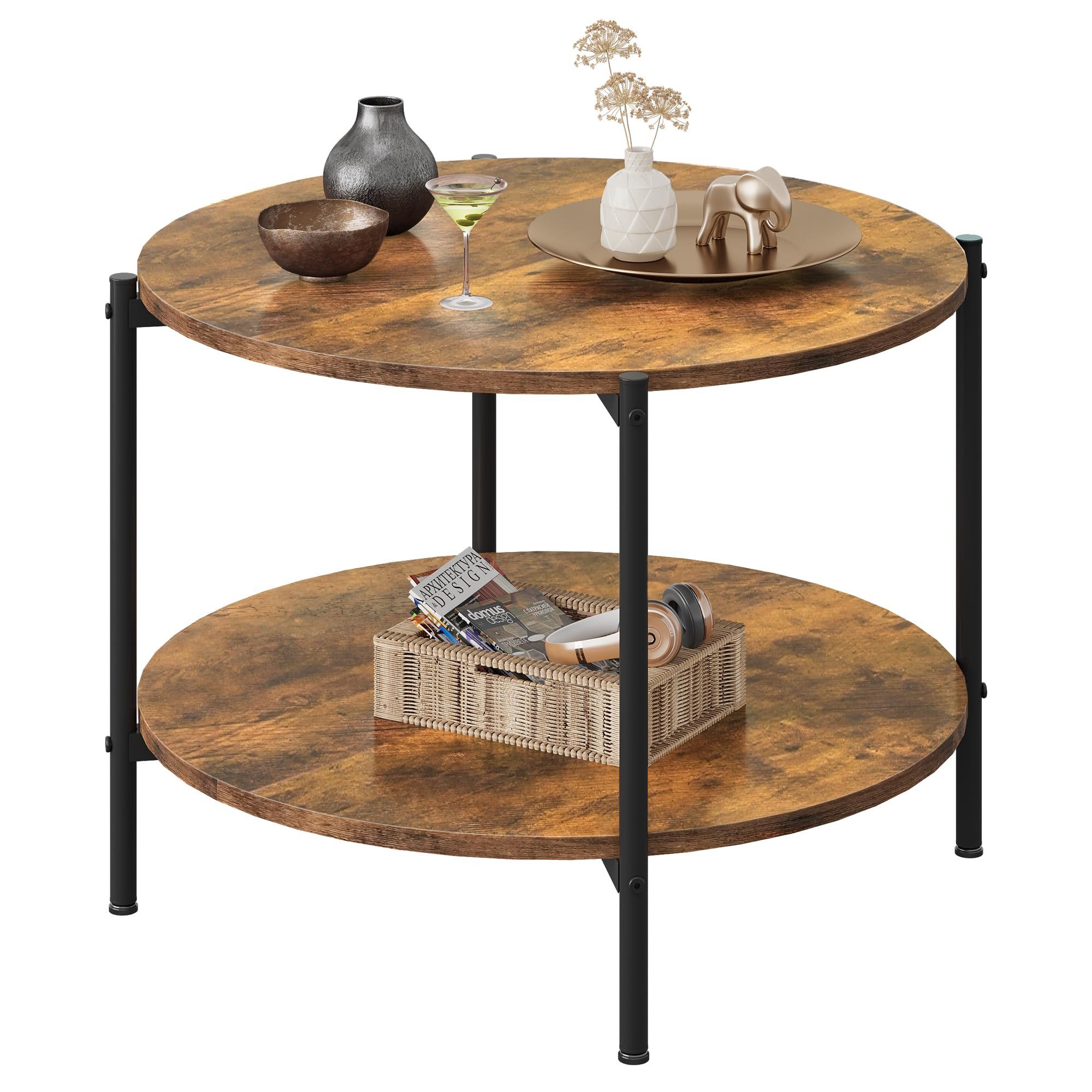 WLIVE Couchtisch Couchtisch rund mit 2 Ebenen, Beistelltisch Holz mit Metal günstig online kaufen