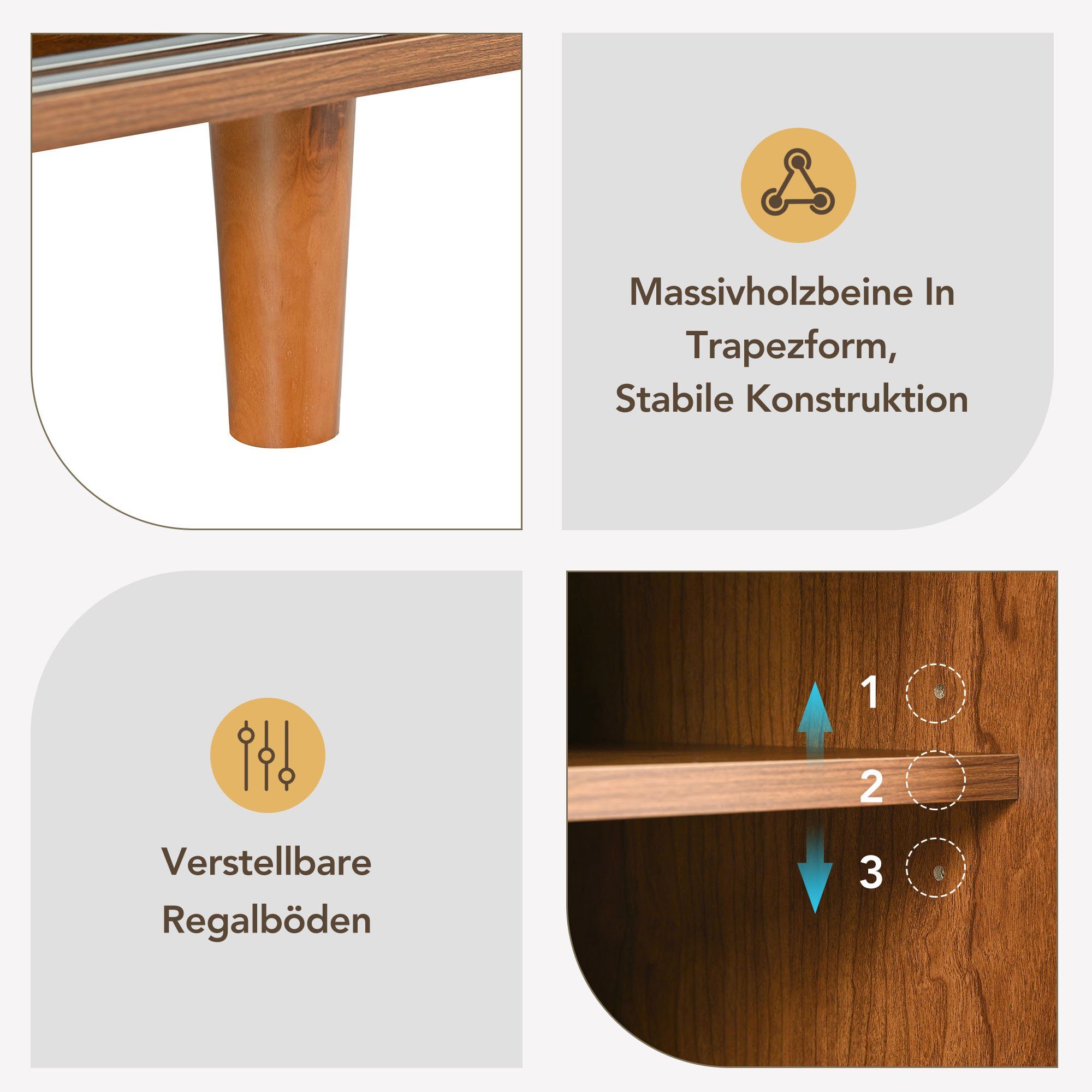 Merax Schuhbank mit Rattan-Schiebetüren, Sitzbank mit Holzfüße, für Flur – Bild 4 von 5