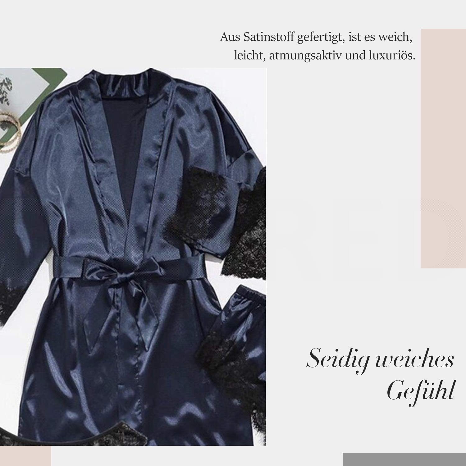 Teiliges Schlafanzüge Damen Daisred Spitze für Lace Schwarz 4 Sexy Pyjama Set