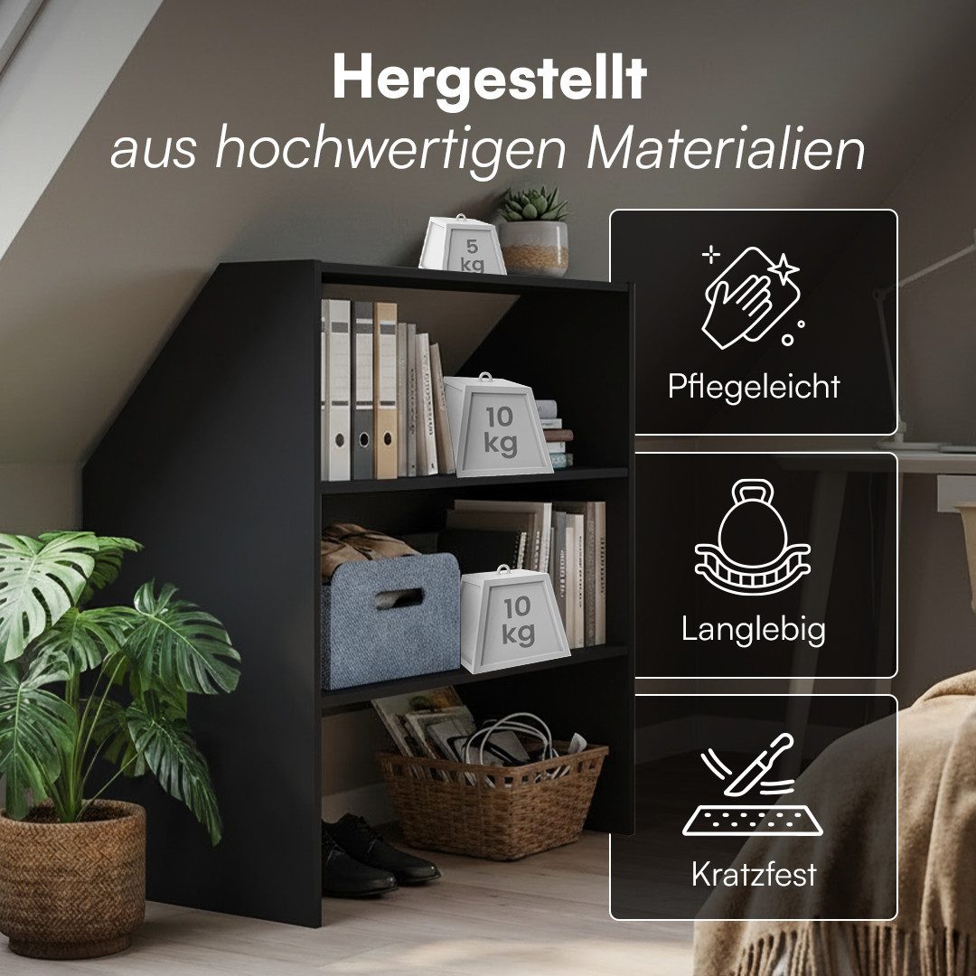 Bellamio Regal Aland Dachschrägenregal mit 45°-Winkel, Regal für Dachschrägen, Schwarz, 90 cm breit, verfügbar mit & ohne Türen – Bild 4 von 5
