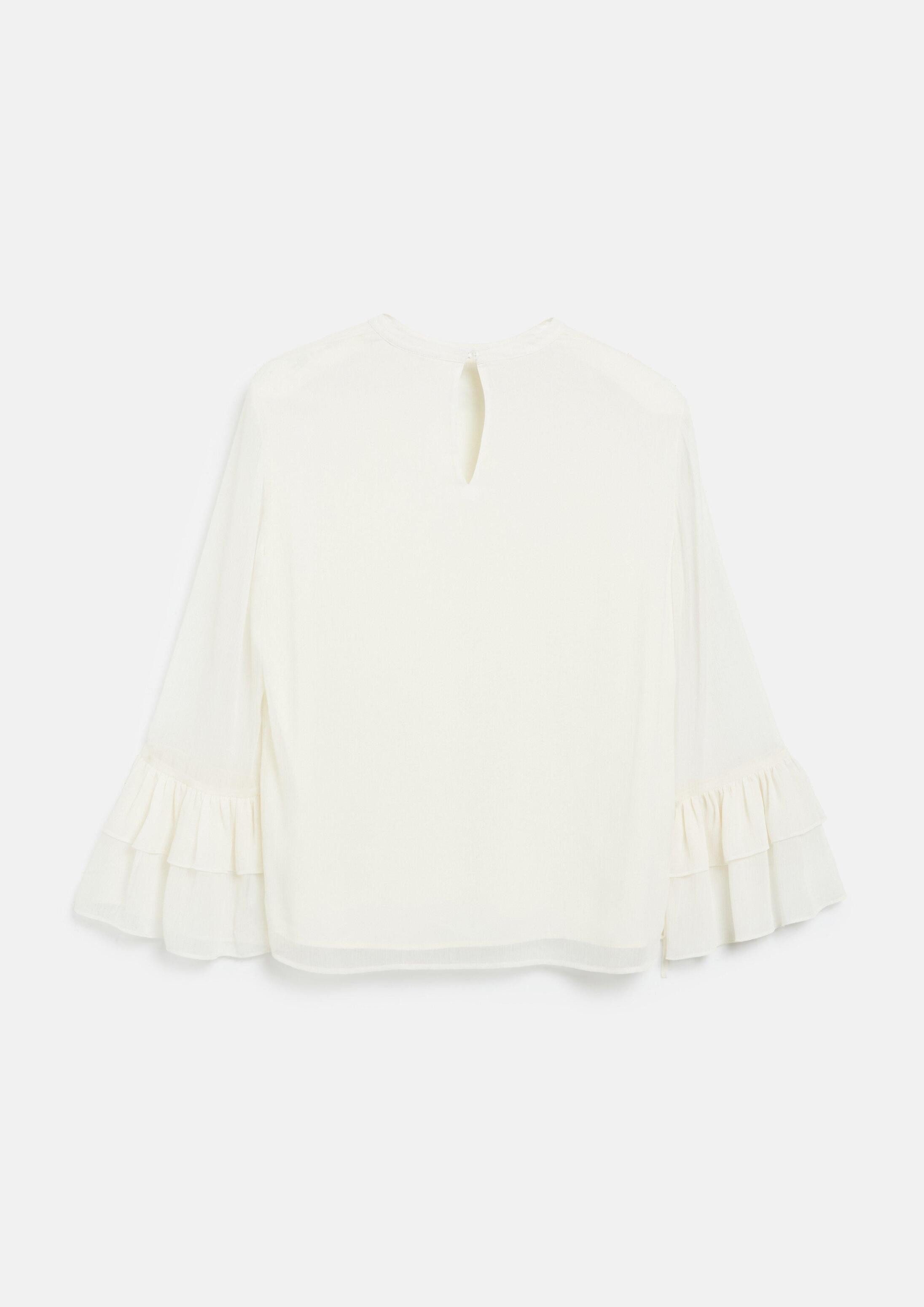 comma Langarmbluse Bluse Strukturierte Chiffon-Bluse mit Volant-Ärmeln