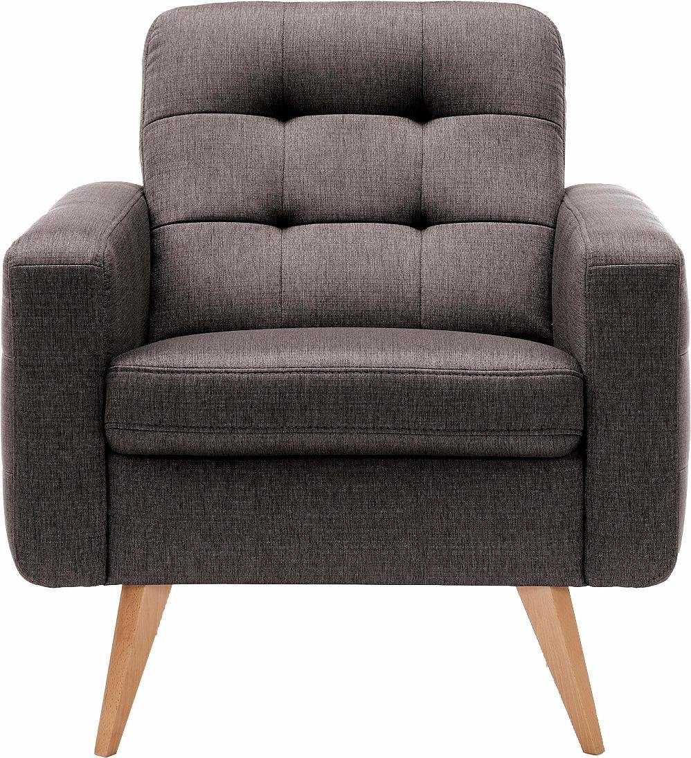 exxpo - sofa fashion Sessel Nappa, Loungesessel mit aktueller Rückensteppung, bequem und modern, hohe Holzfüße
