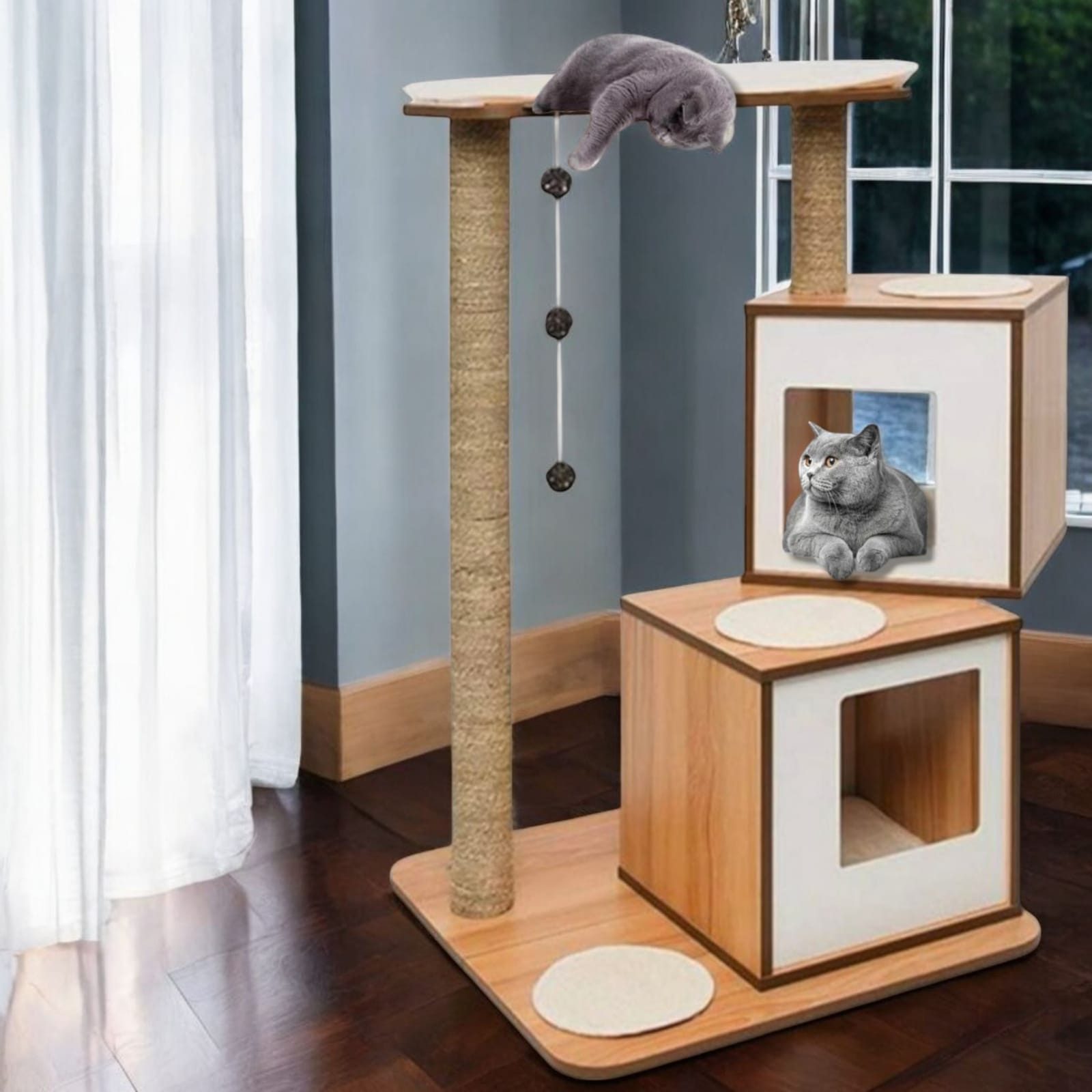 KEINerlei® Kratzbaum Kratzbaum Stabil Katzenbaum Kletterbaum Höhle Katzenmöbel Holz Optik