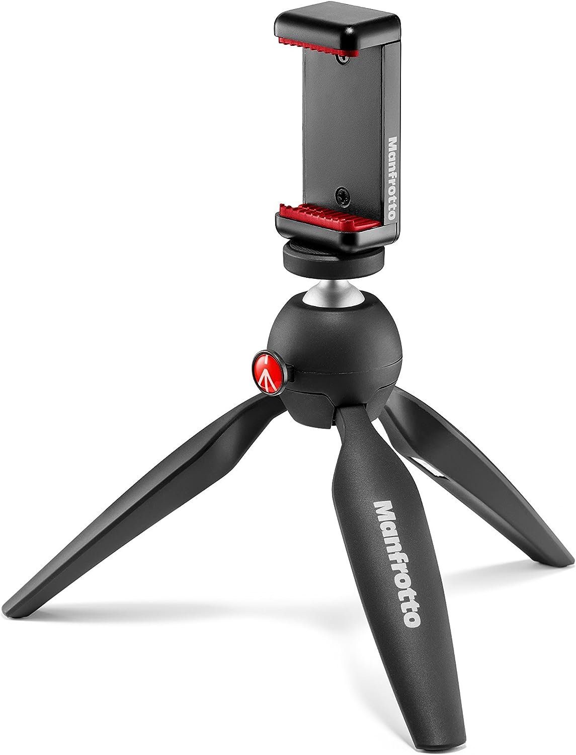 Smartphone Klemme Manfrotto schwarz Pixi MKPIXICLMII Mini-Stativ rot universelle Handstativ