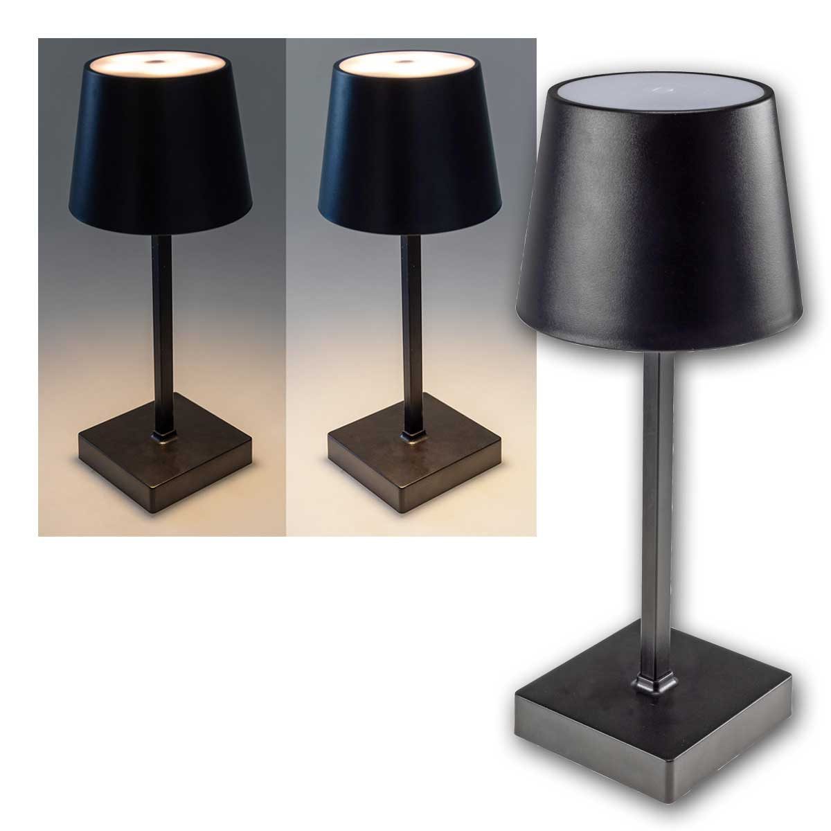 ChiliTec LED Tischleuchte mobile Batterie-Tischleuchte 26cm schwarz dimmbar, warmweiß