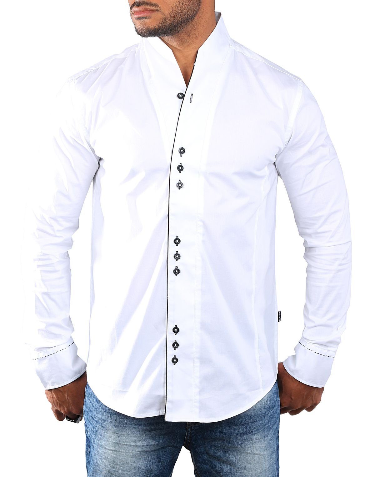 Langarmhemd Herren langarm Stehkragen Hemd H-902-regular fit