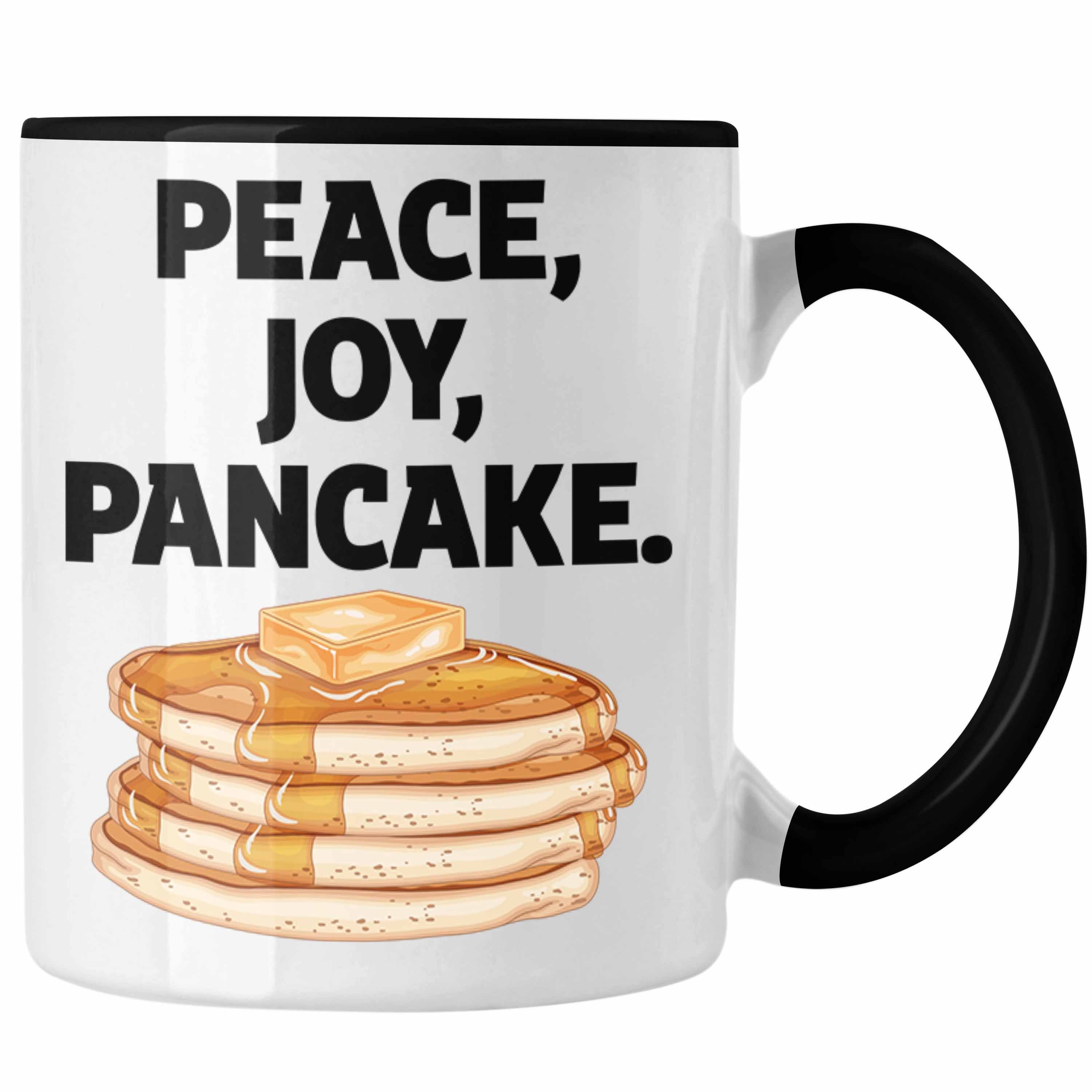 Trendation Tasse Peace Pfannkuchen Geschenk Kaffee-Becher Joy Schwarz Eierkuchen Tasse Pancake