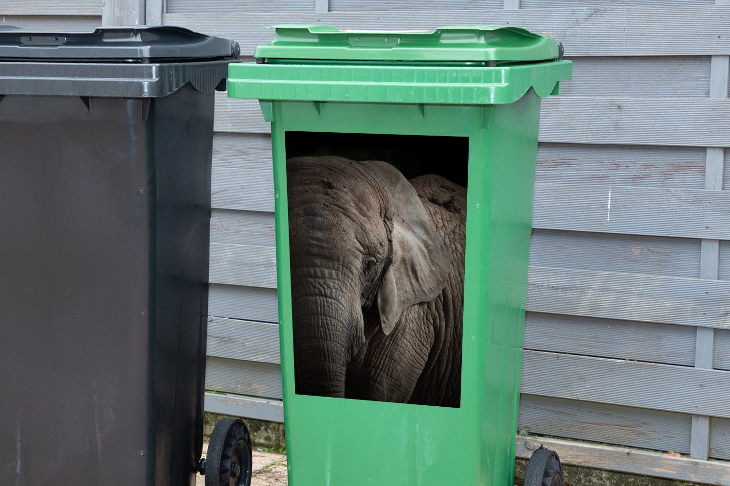 Porträt Abfalbehälter Mülleimer-aufkleber, - Sticker, St), Elefant Mülltonne, - Tiere MuchoWow Wandsticker Container, (1 Schwarz -