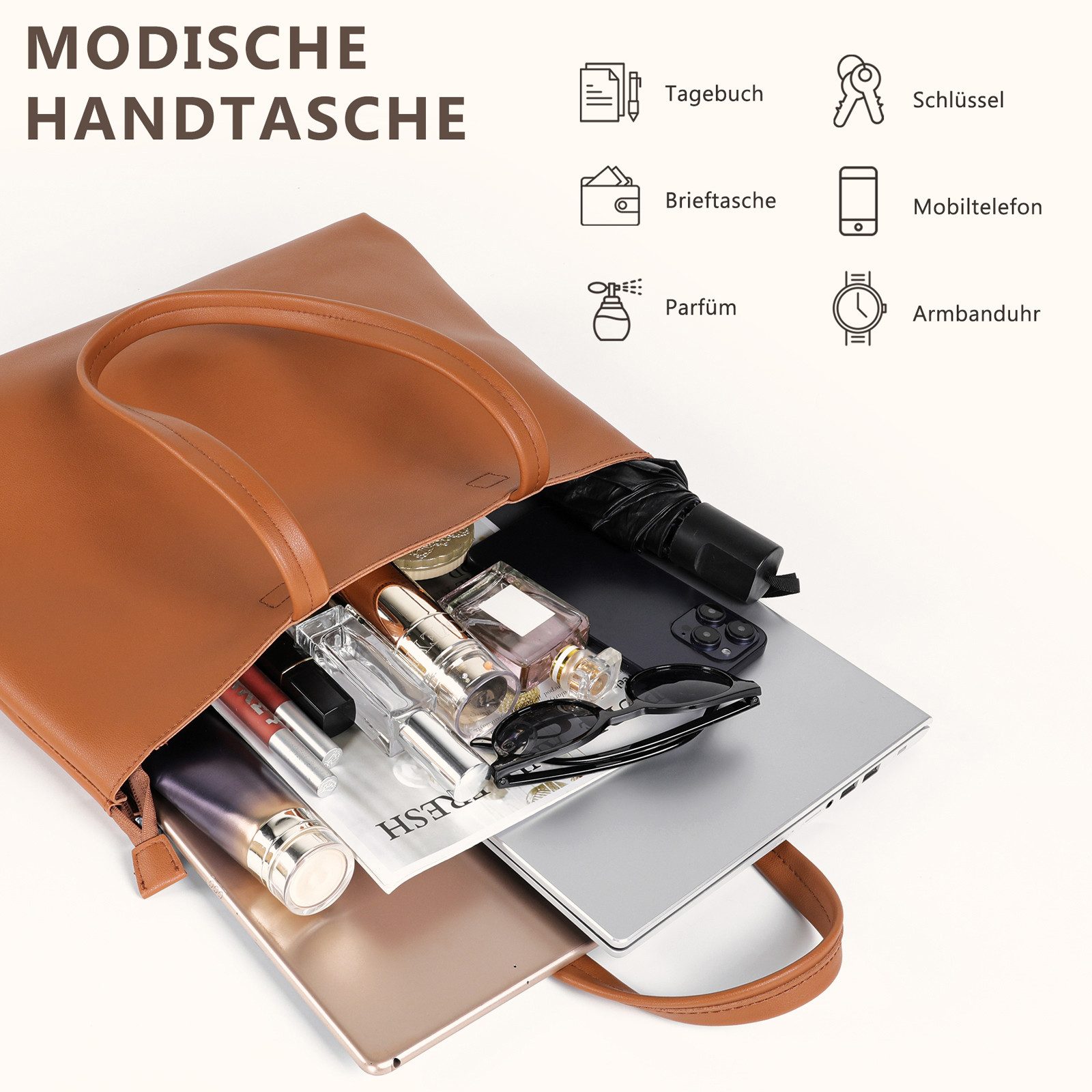 TAN.TOMI Shopper Damen Henkeltaschen Groß Handtasche Mit Einer Kosmetiktasche (2-tlg., Henkeltasche 2PCS Set Einfach Tote Bag), Handtaschen Damen Groß PVC Umhängetasche