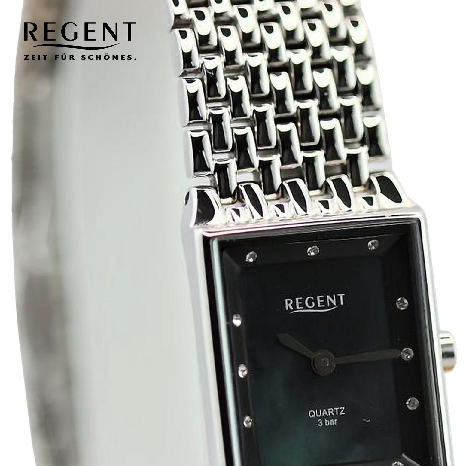 Armbanduhr extra rund, Analog, 19x23mm), Quarzuhr Metallarmband Regent Armbanduhr groß Damen Regent (ca. Damen