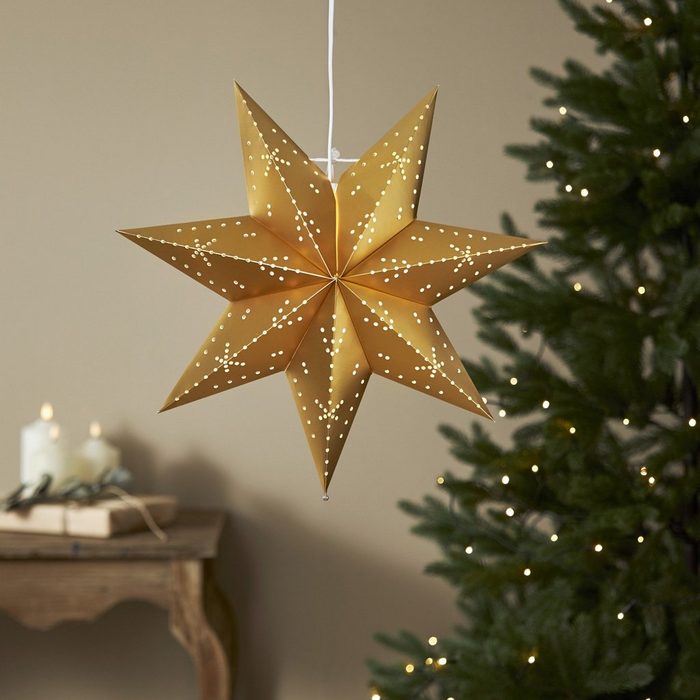 MARELIDA LED Stern Papierstern Classic Leuchtstern Weihnachtsstern Faltstern 45cm mit Kabel gold