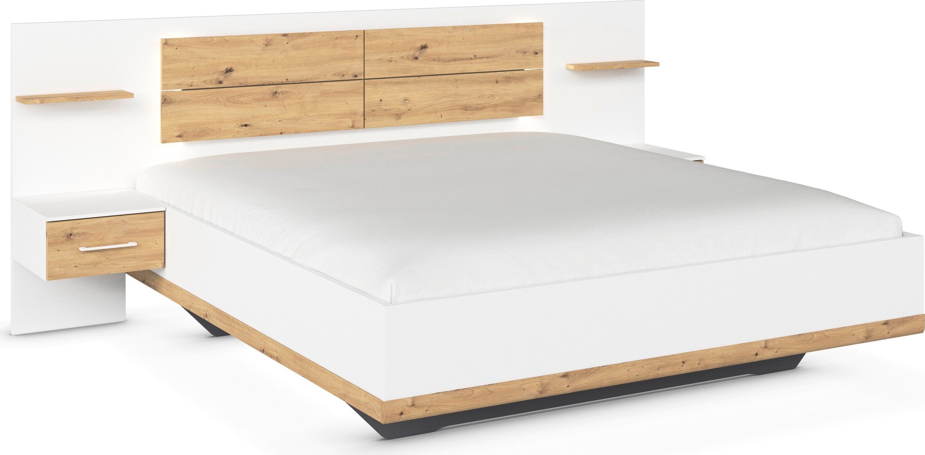 rauch Bettanlage Bett Doppelbett Komfortbett Funktionsbett BOSTON-EXTRA, (Set, 3-tlg., Liegeflächen 160 cm oder 180 cm), Mit warmer Kopfteil-Beleuchtung, 2x Hänge-Nachttische MADE IN GERMANY