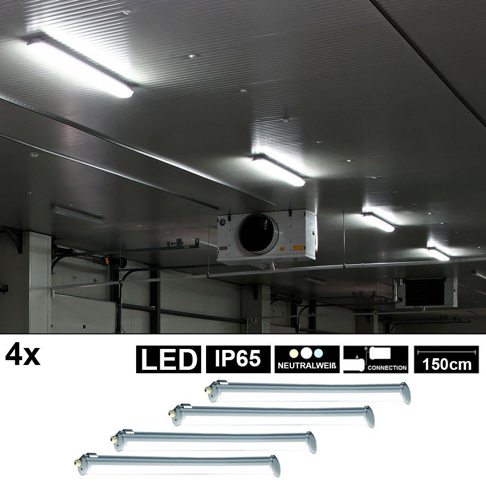 etc-shop Deckenleuchte, LED-Leuchtmittel fest verbaut, Neutralweiß, 4x LED Wannen Leuchte Industrie Hallen Beleuchtung Werkstatt Lager